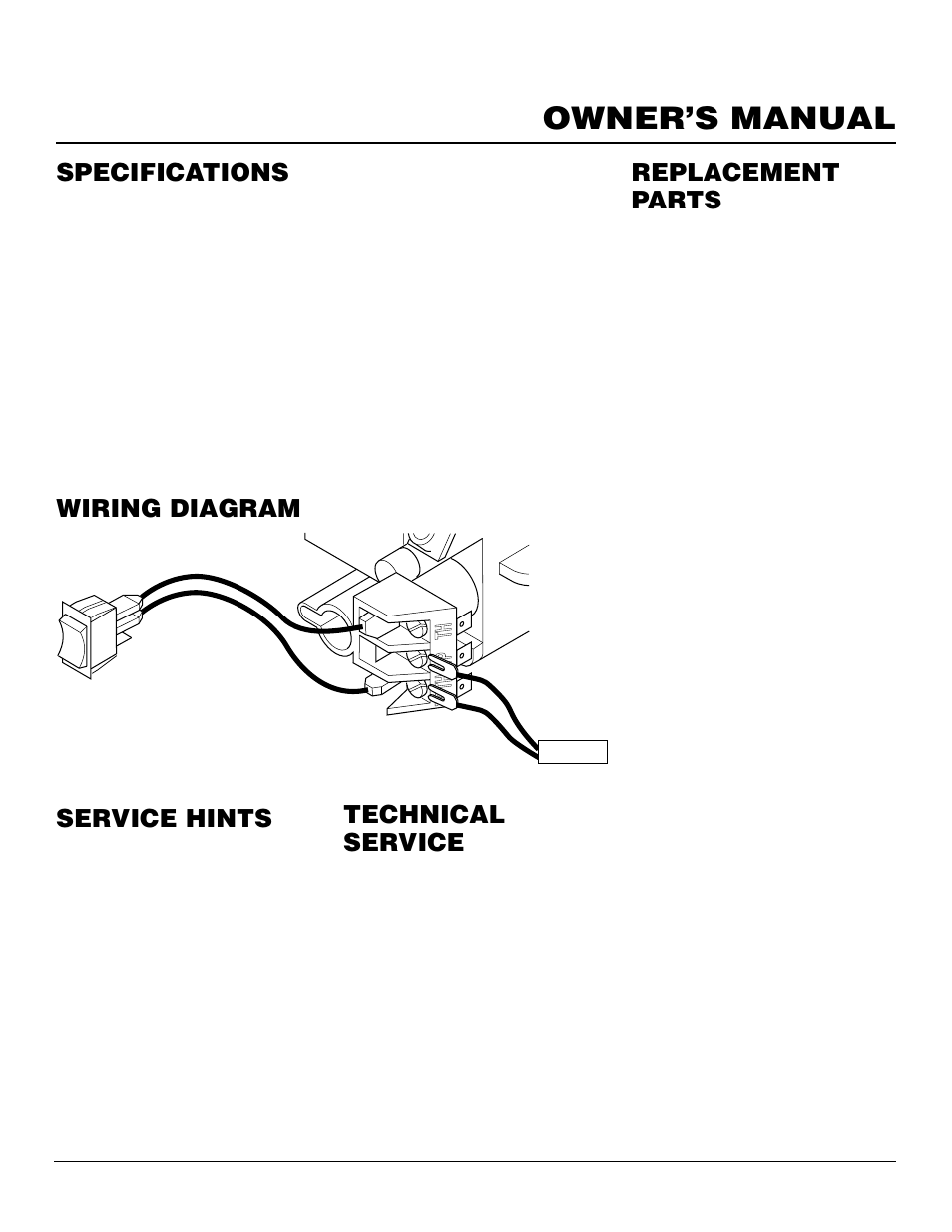 Owner’s manual, Replacement parts, Specifications service hints | Wiring diagram, Technical service | FMI VFP24R User Manual | Page 21 / 26
