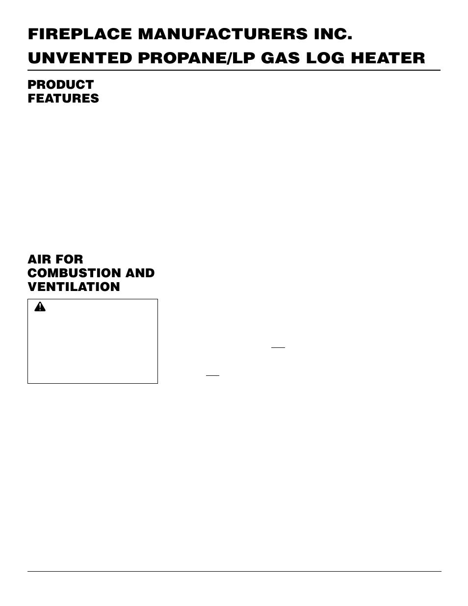 Air for combustion and ventilation, Product features, Continued | FMI VFP24R User Manual | Page 4 / 26