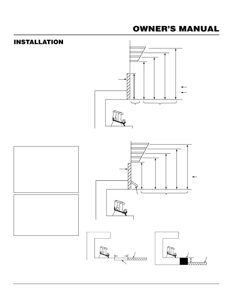 Owner’s manual, Installation, Continued | Floor clearances, Mantel clearances, Determining minimum mantel clearance | FMI VFP24R User Manual | Page 9 / 26