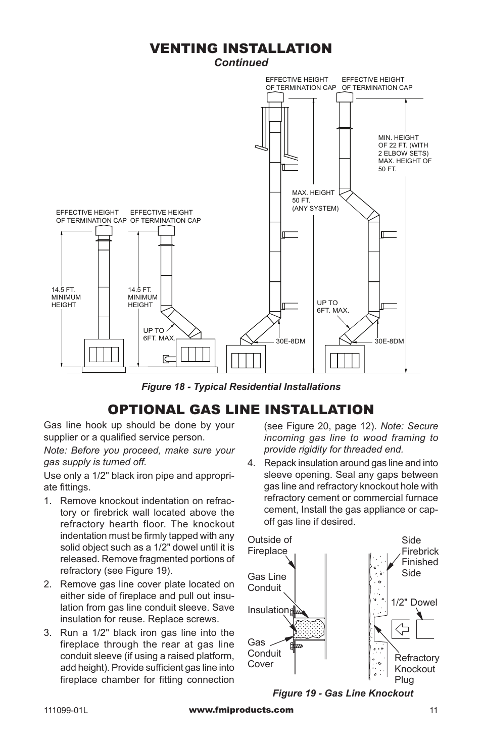Optional gas line installation, Venting installation, Continued | FMI S42 User Manual | Page 11 / 20