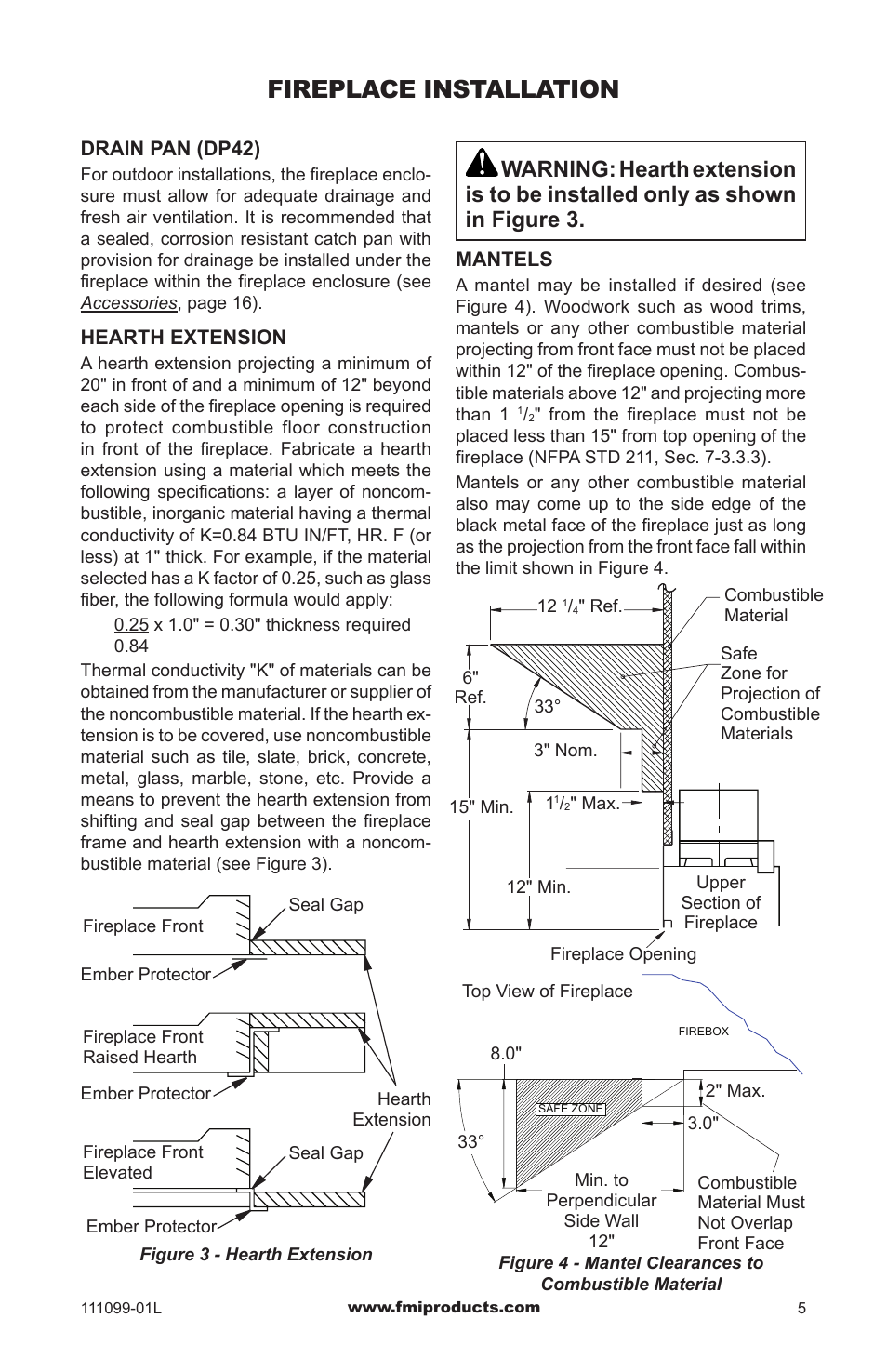 Fireplace installation | FMI S42 User Manual | Page 5 / 20