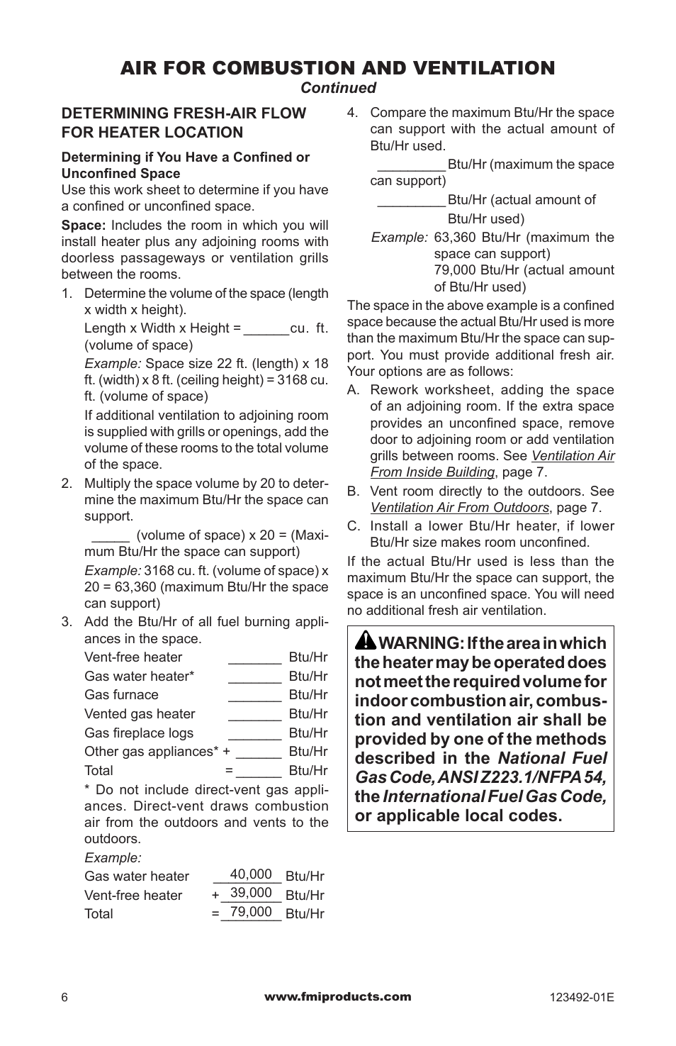 Air for combustion and ventilation | FMI BV42L(B) User Manual | Page 6 / 16