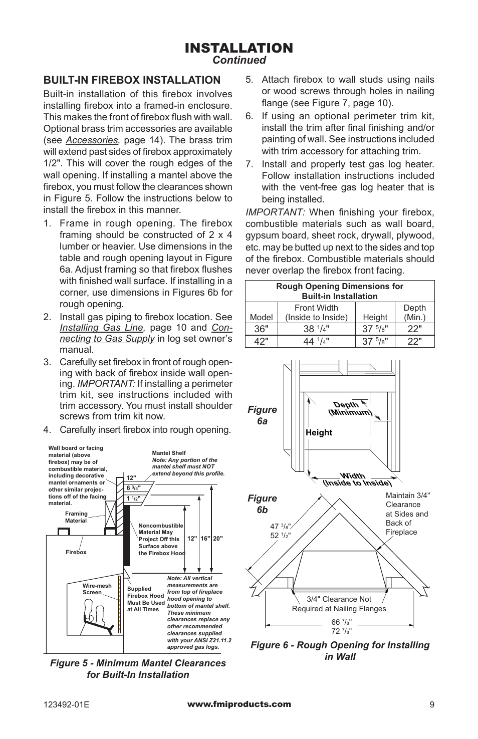 Installation, Continued built-in firebox installation, Figure 6a figure 6b | FMI BV42L(B) User Manual | Page 9 / 16