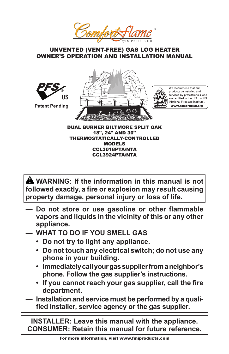 FMI CCL3018PTA/NTA User Manual | 32 pages