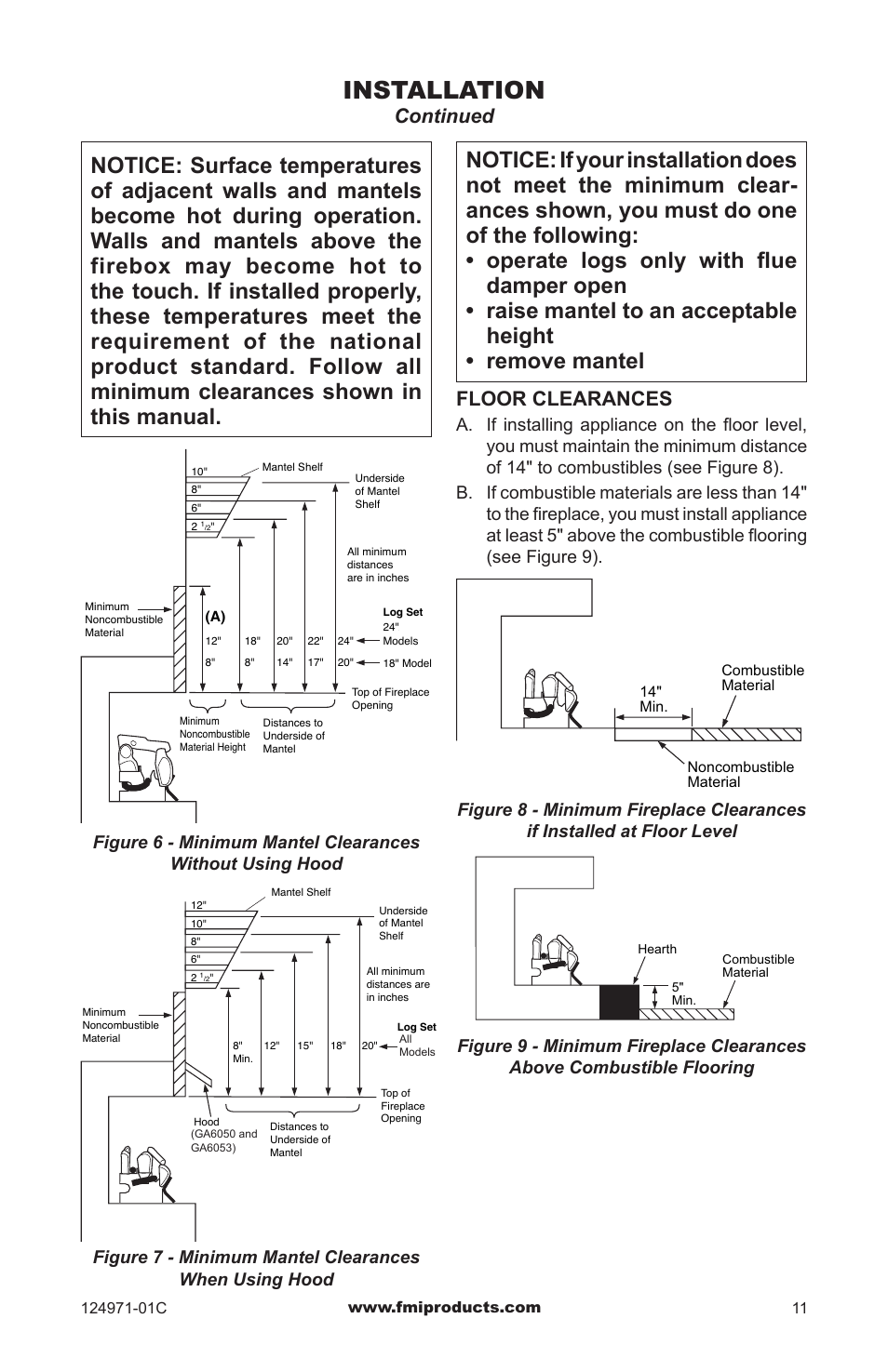 Installation, Floor clearances, Continued | FMI CCL3018PTA/NTA User Manual | Page 11 / 32