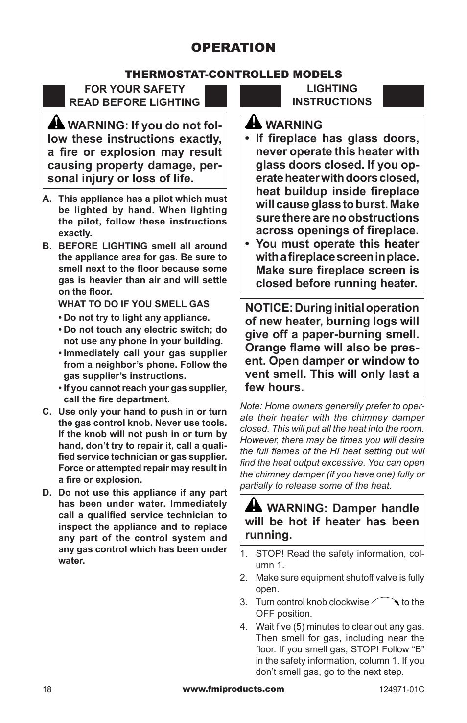 Operation | FMI CCL3018PTA/NTA User Manual | Page 18 / 32