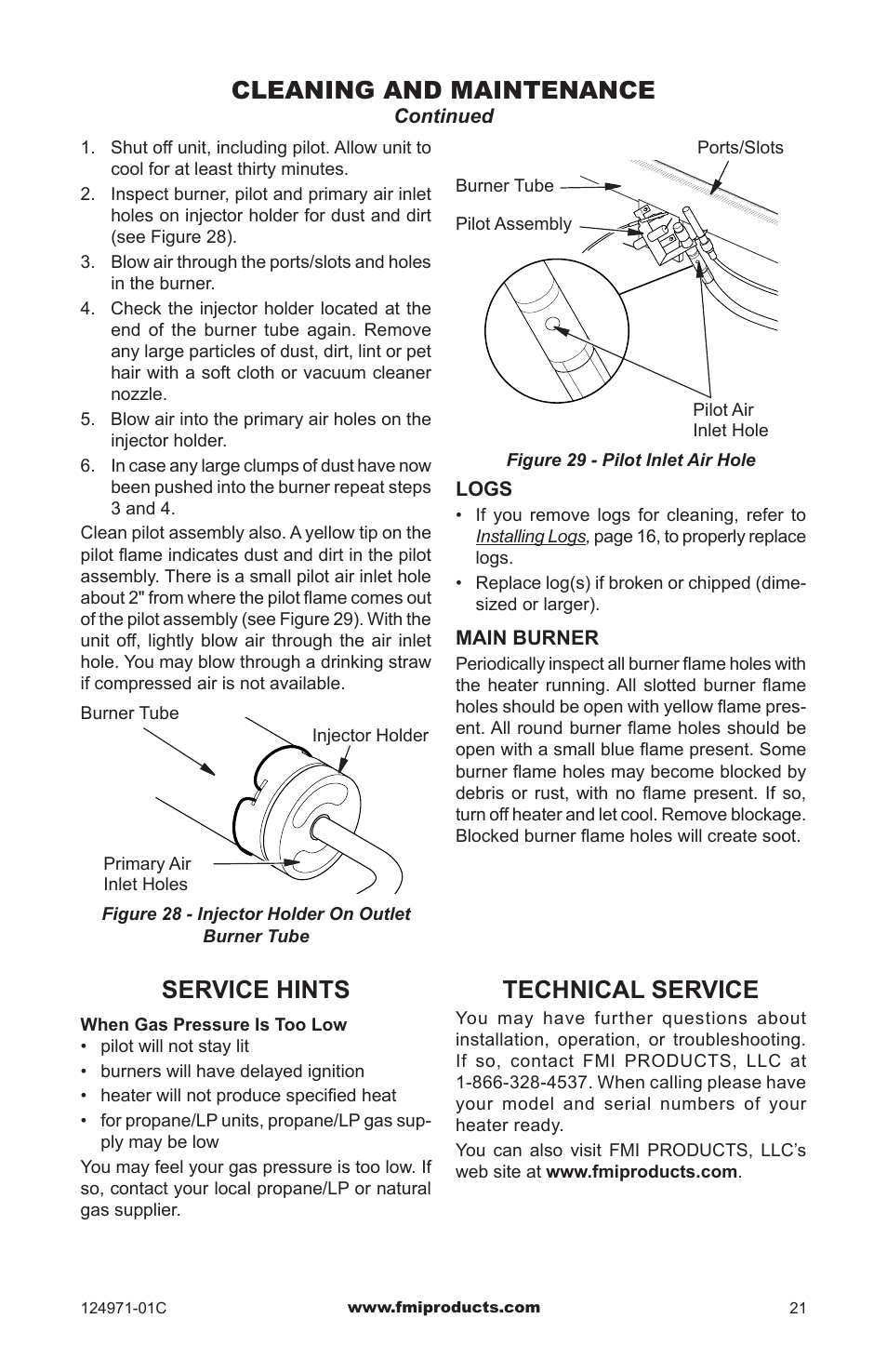 Cleaning and maintenance, Service hints, Technical service | FMI CCL3018PTA/NTA User Manual | Page 21 / 32