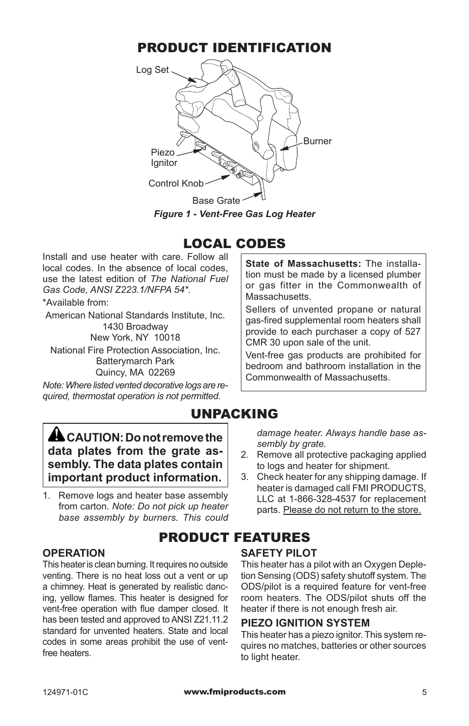 Product identification, Local codes, Unpacking | Product features | FMI CCL3018PTA/NTA User Manual | Page 5 / 32