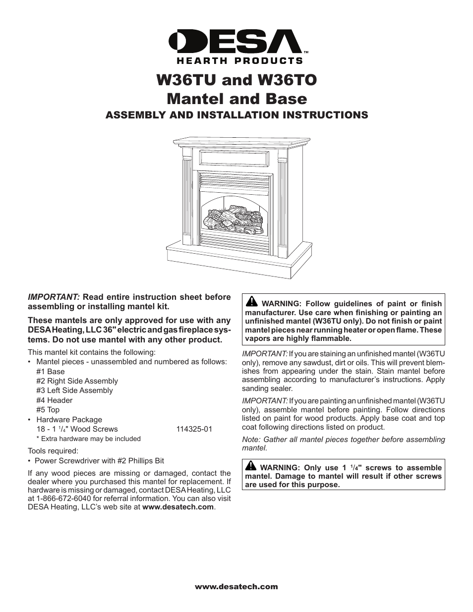 FMI Mantel and Base W36TO User Manual | 4 pages