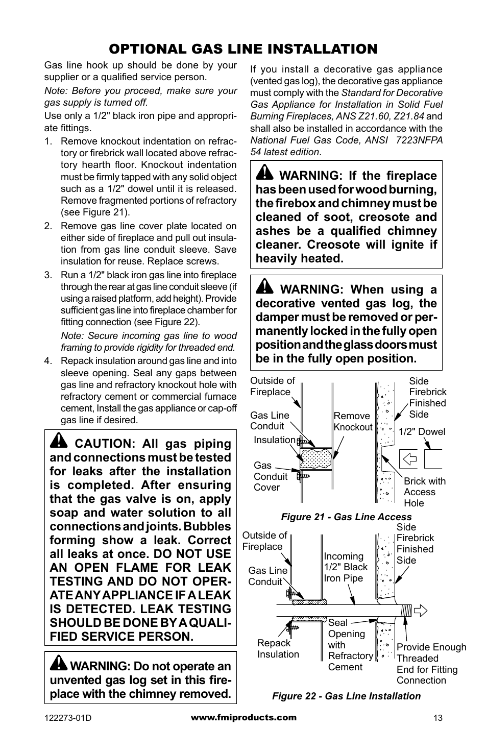 Optional gas line installation | FMI (V)JM42 User Manual | Page 13 / 40