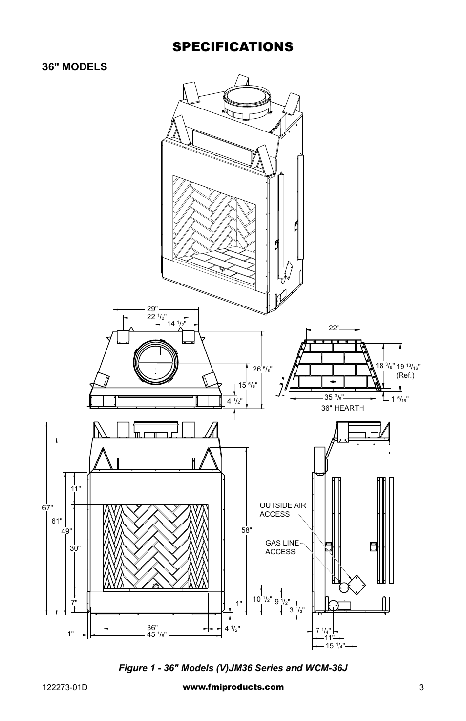 Specifications, 36" models | FMI (V)JM42 User Manual | Page 3 / 40