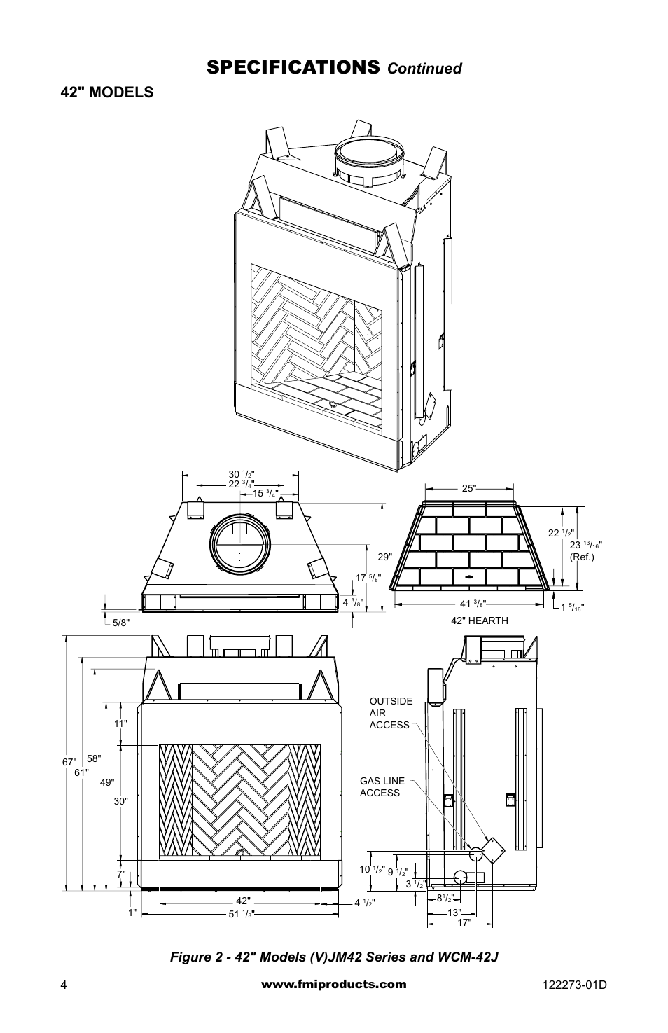 Specifications, Continued 42" models | FMI (V)JM42 User Manual | Page 4 / 40