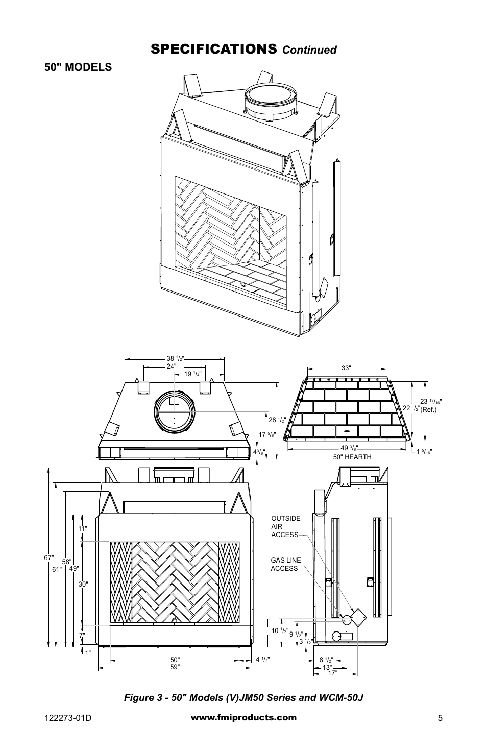 Specifications, Continued 50" models | FMI (V)JM42 User Manual | Page 5 / 40