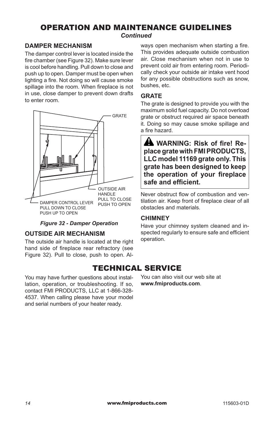 Operation and maintenance guidelines, Technical service | FMI (V)3612ST User Manual | Page 14 / 16