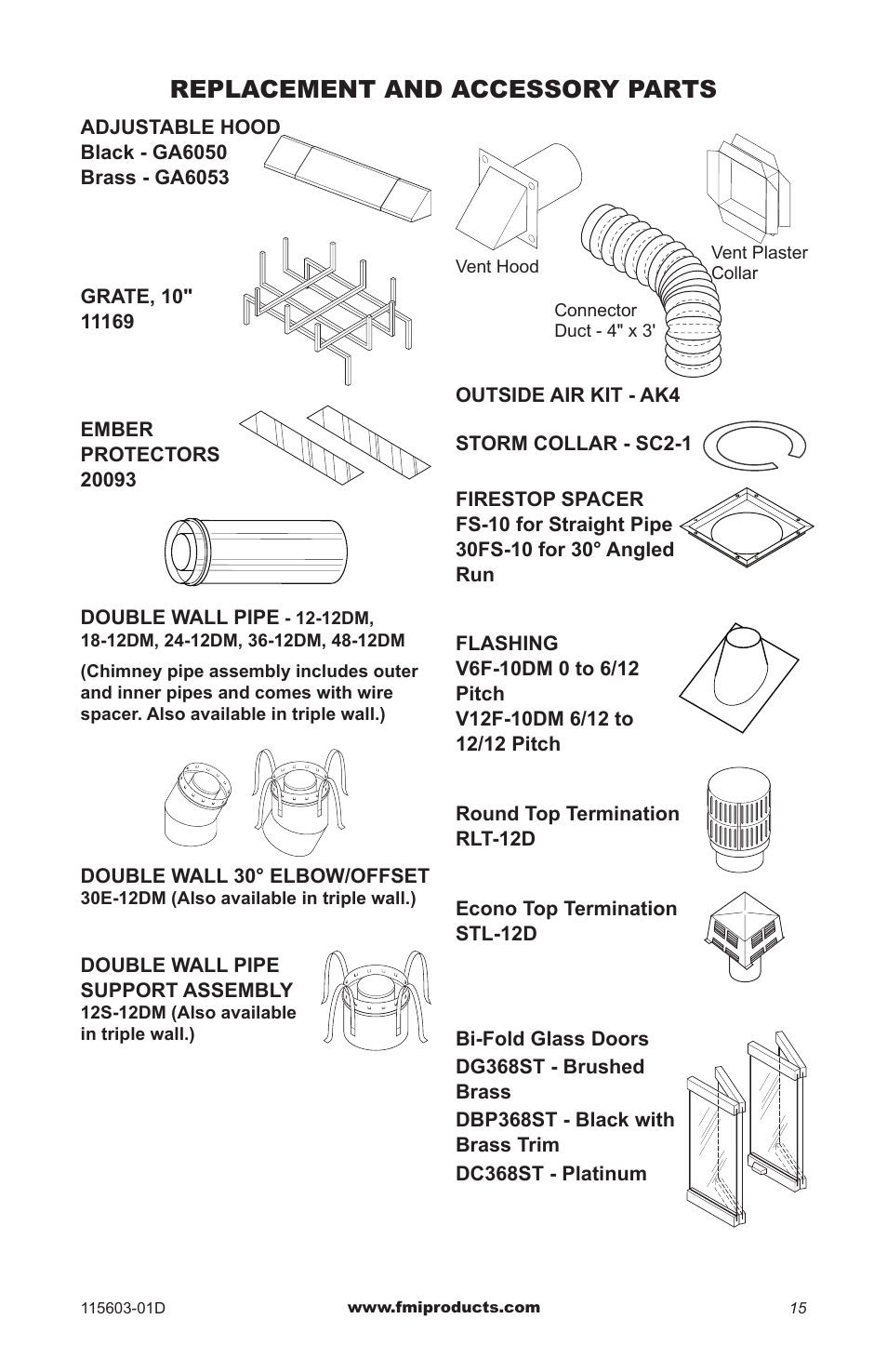Replacement and accessory parts | FMI (V)3612ST User Manual | Page 15 / 16