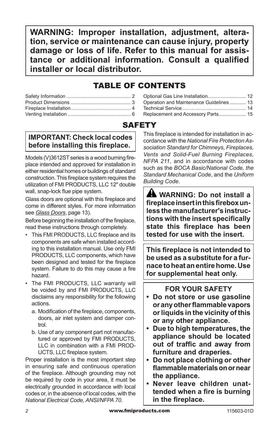 FMI (V)3612ST User Manual | Page 2 / 16