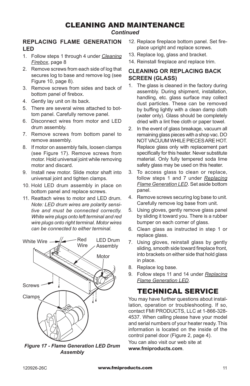 Cleaning and maintenance, Technical service | FMI CGEF23B User Manual | Page 11 / 16