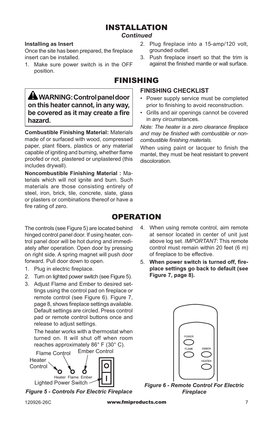 Installation, Finishing, Operation | FMI CGEF23B User Manual | Page 7 / 16