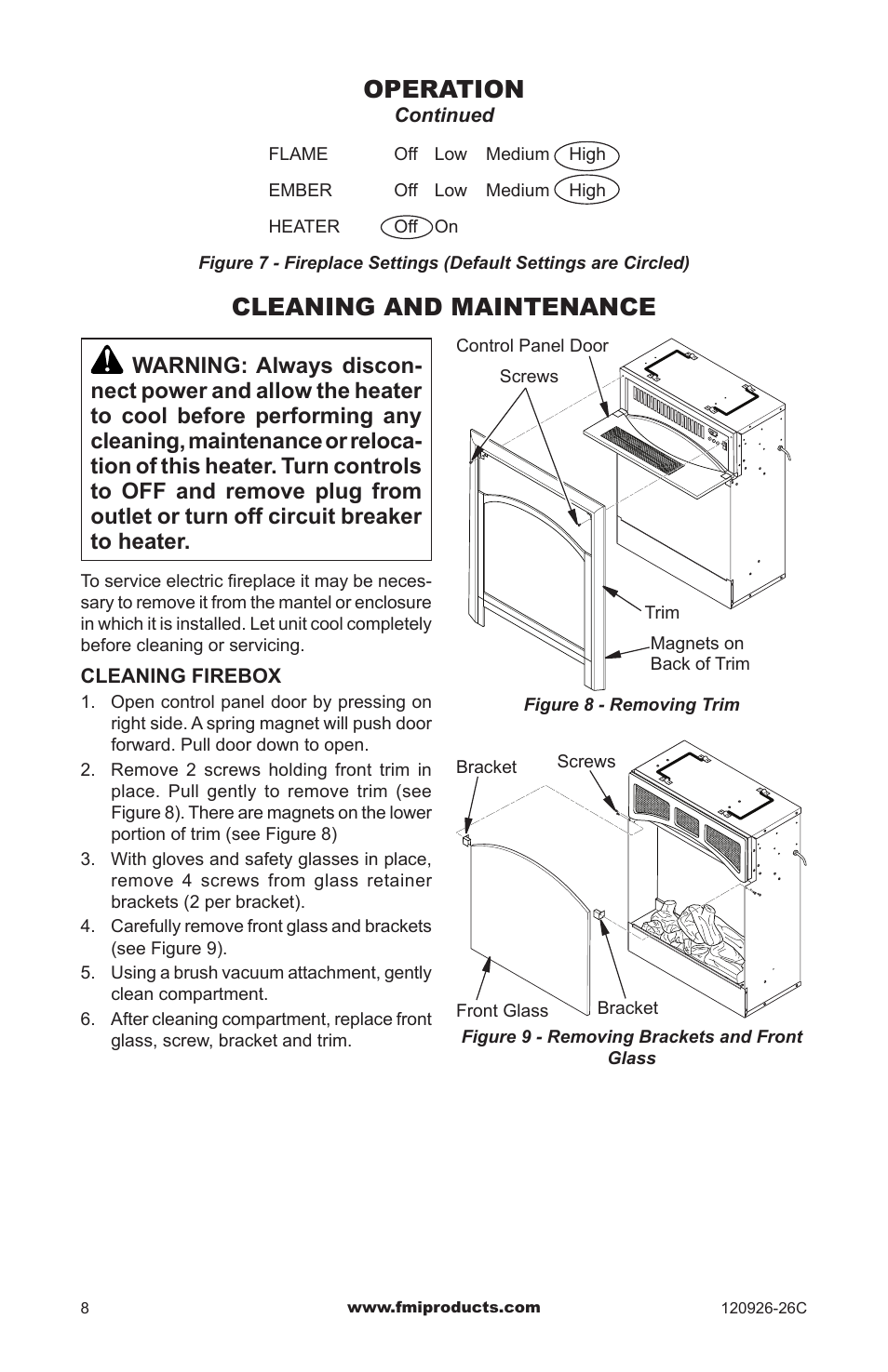 Cleaning and maintenance, Operation | FMI CGEF23B User Manual | Page 8 / 16