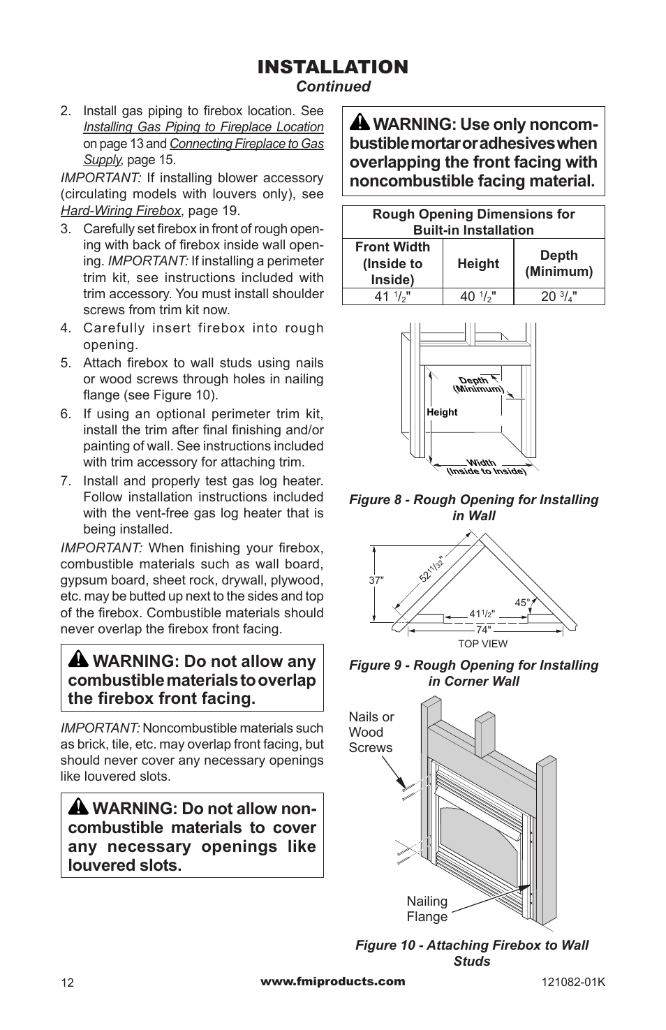 Installation | FMI VSGF36NRC User Manual | Page 12 / 36