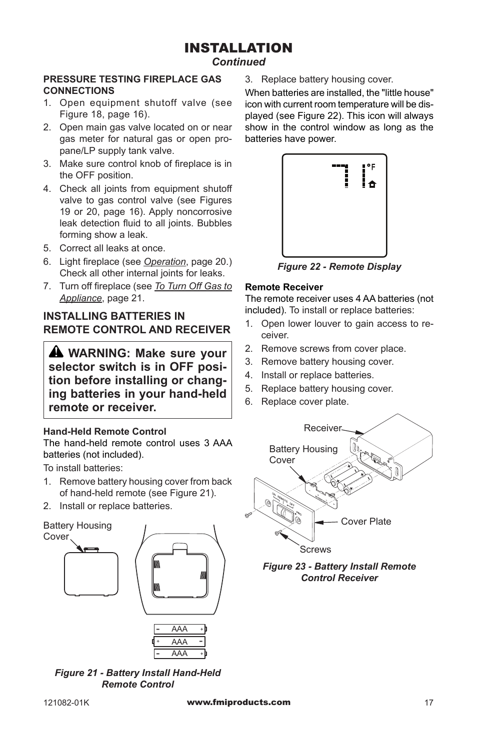 Installation | FMI VSGF36NRC User Manual | Page 17 / 36