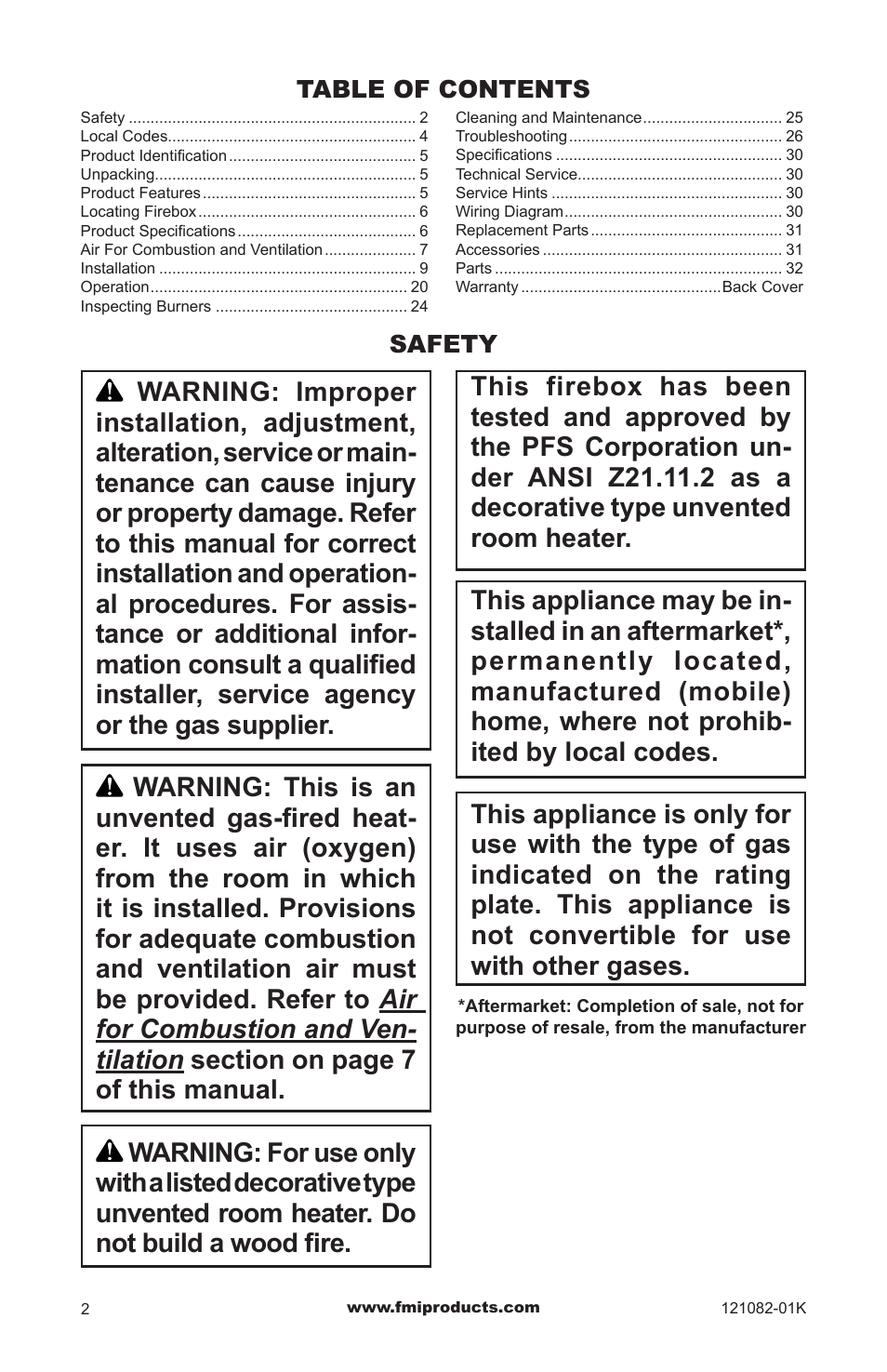 FMI VSGF36NRC User Manual | Page 2 / 36