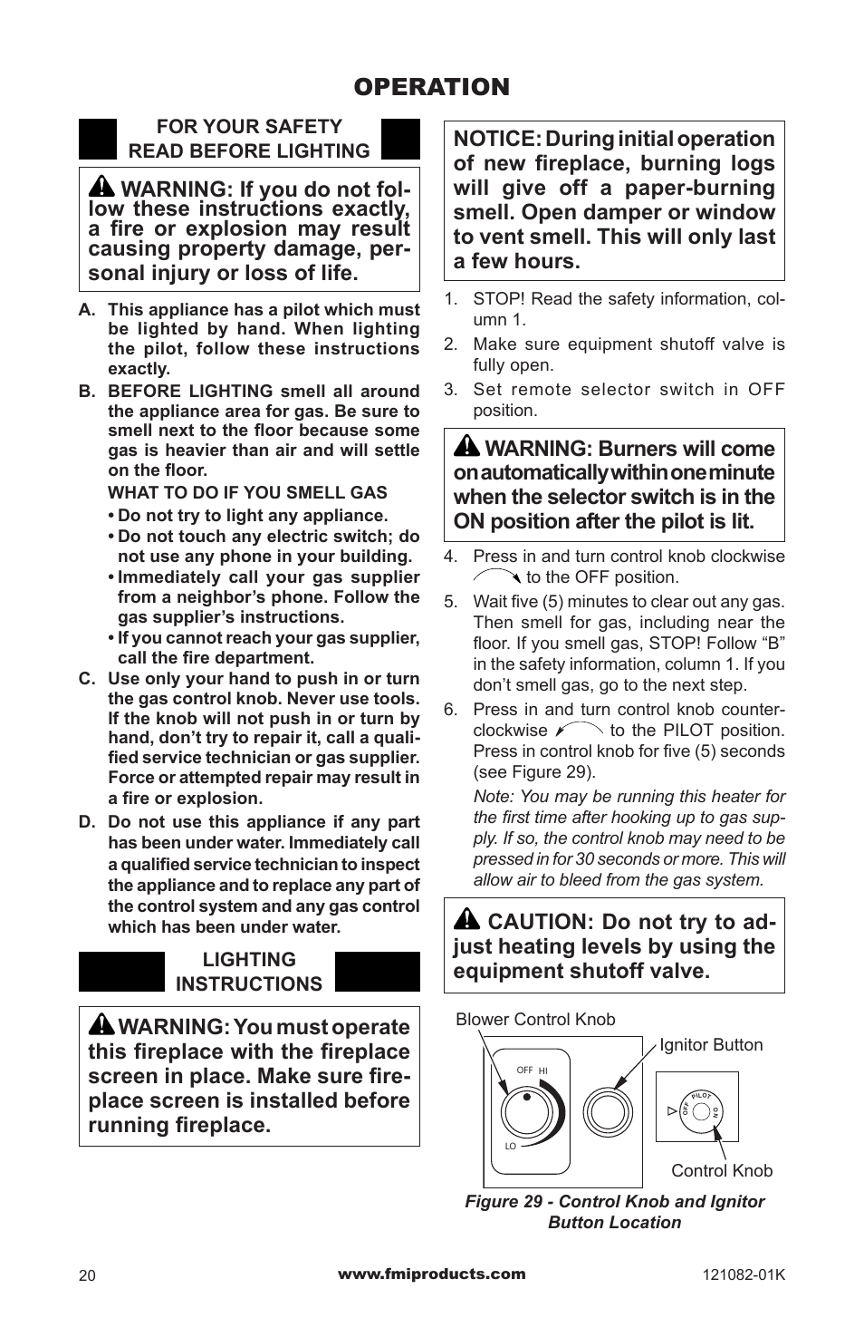 Operation | FMI VSGF36NRC User Manual | Page 20 / 36
