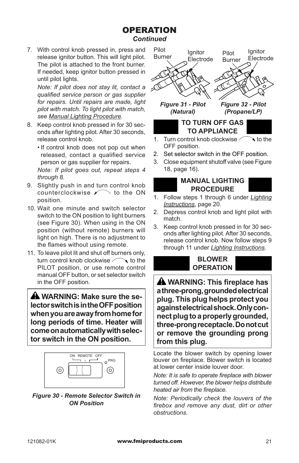 Operation | FMI VSGF36NRC User Manual | Page 21 / 36