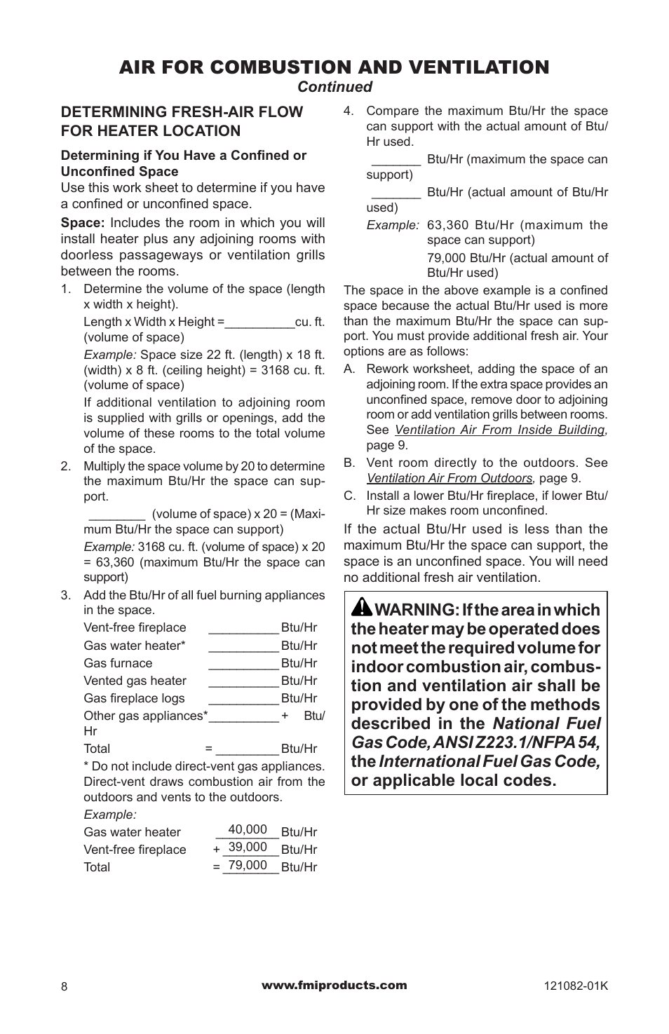 Air for combustion and ventilation | FMI VSGF36NRC User Manual | Page 8 / 36