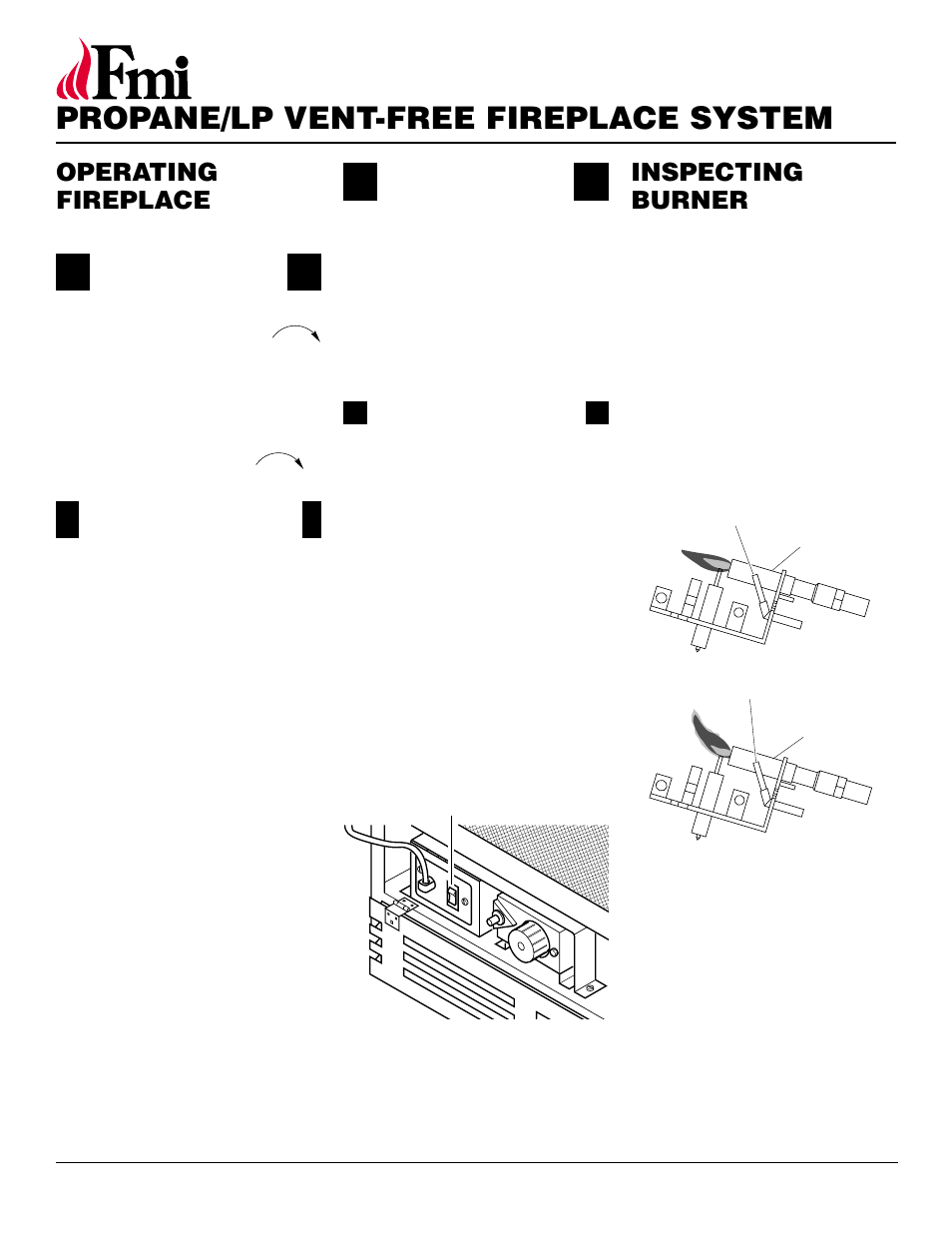 Propane/lp vent-free fireplace system, Inspecting burner, Operating fireplace | Continued | FMI FMH26TP User Manual | Page 18 / 28
