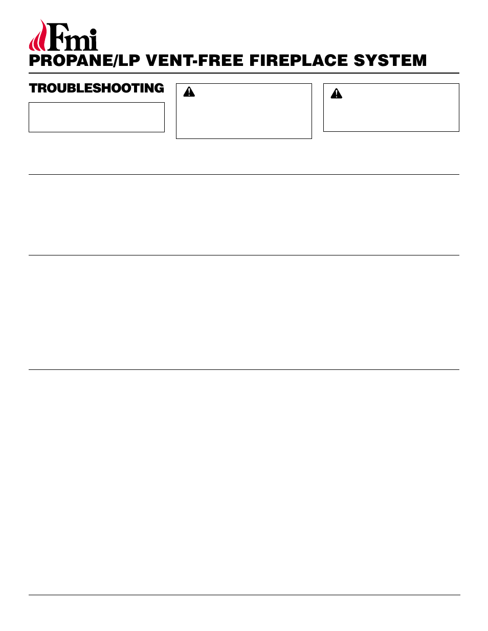 Propane/lp vent-free fireplace system, Troubleshooting | FMI FMH26TP User Manual | Page 20 / 28