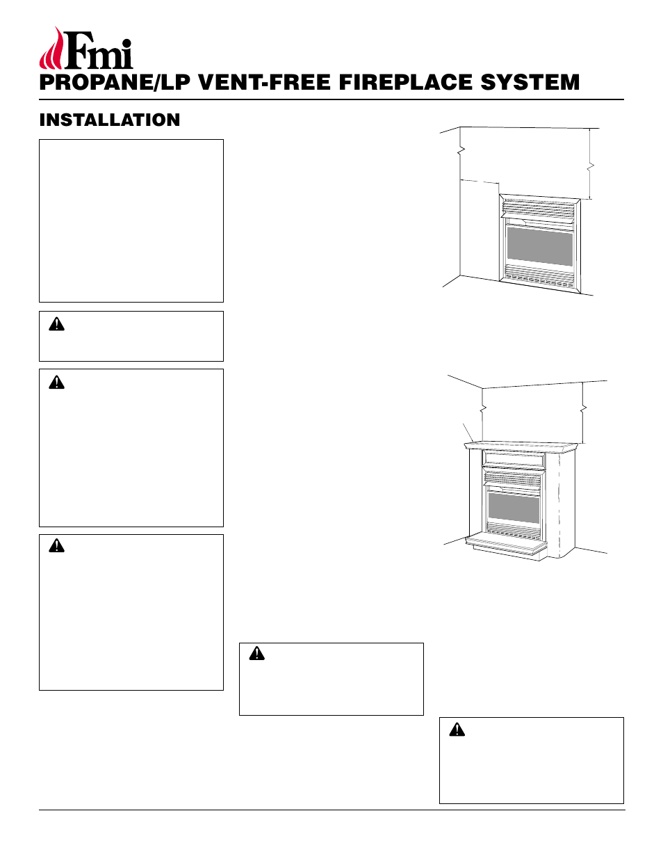 Propane/lp vent-free fireplace system, Installation, Check gas type | Installation items, Locating fireplace | FMI FMH26TP User Manual | Page 8 / 28