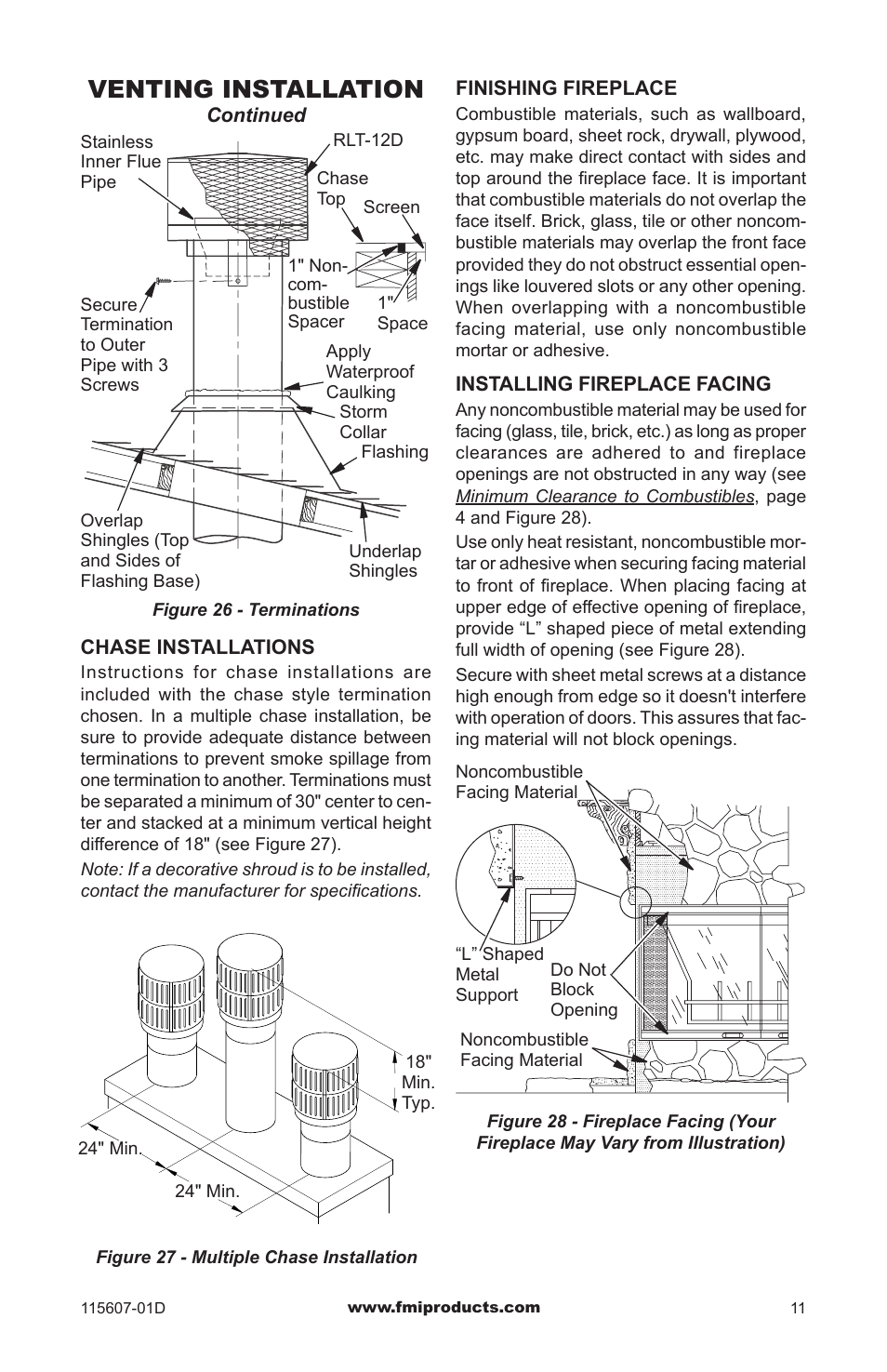 Venting installation | FMI PENINSULA WOODBURNING FIREPLACE (V)PN36-A User Manual | Page 11 / 16