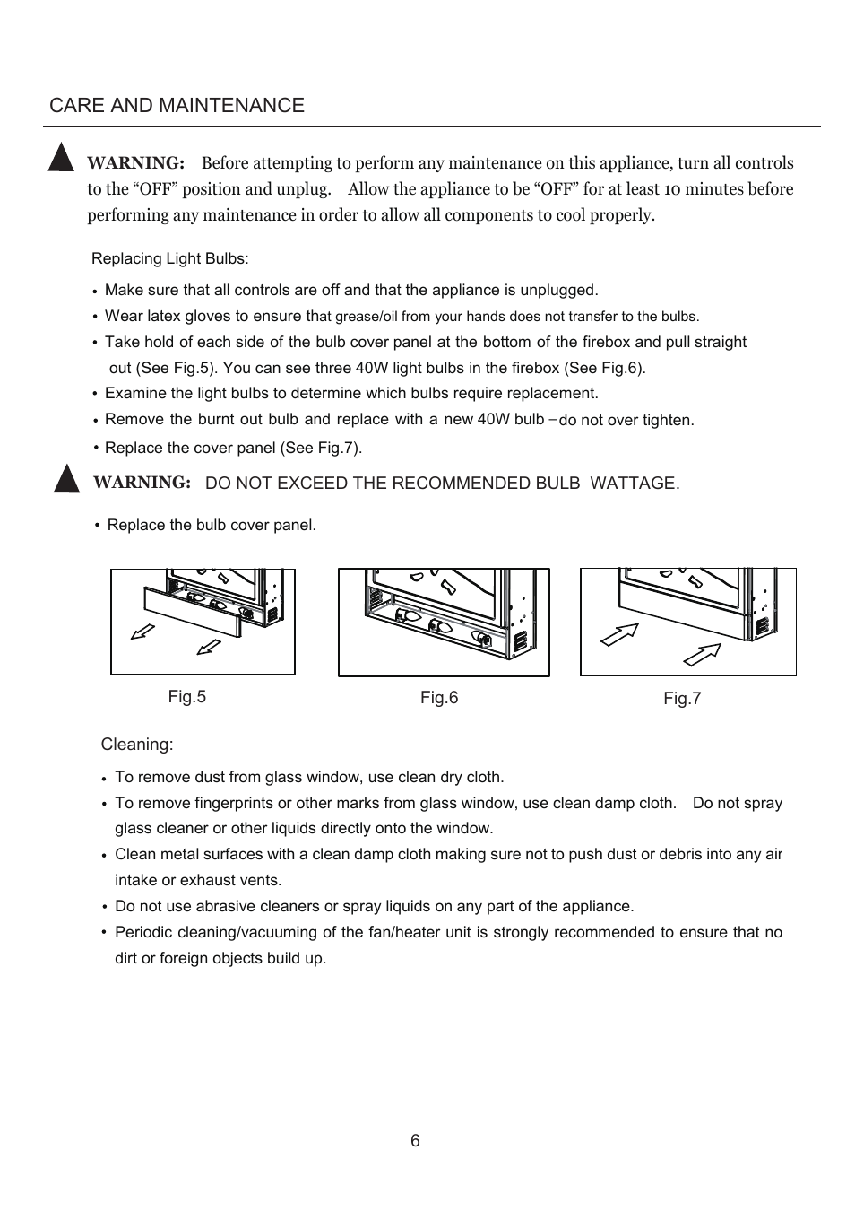 F2609e .pdf, Care and maintenance | FMI FEF26 User Manual | Page 6 / 9