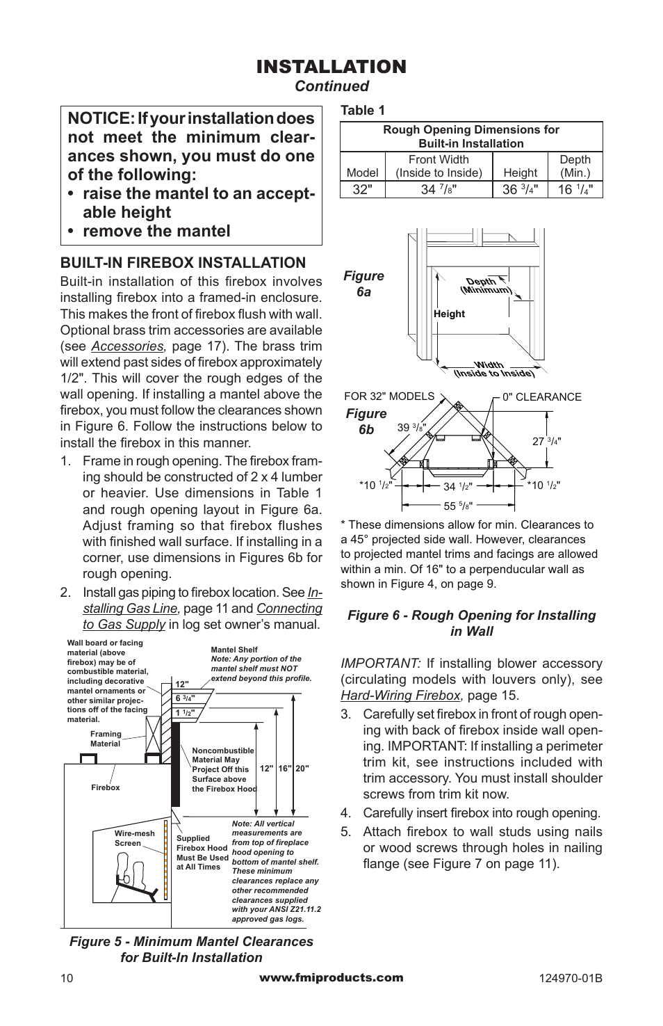 Installation, Continued, Built-in firebox installation | Figure 6a figure 6b | FMI COMFORTFLAME CGFB32CC User Manual | Page 10 / 20