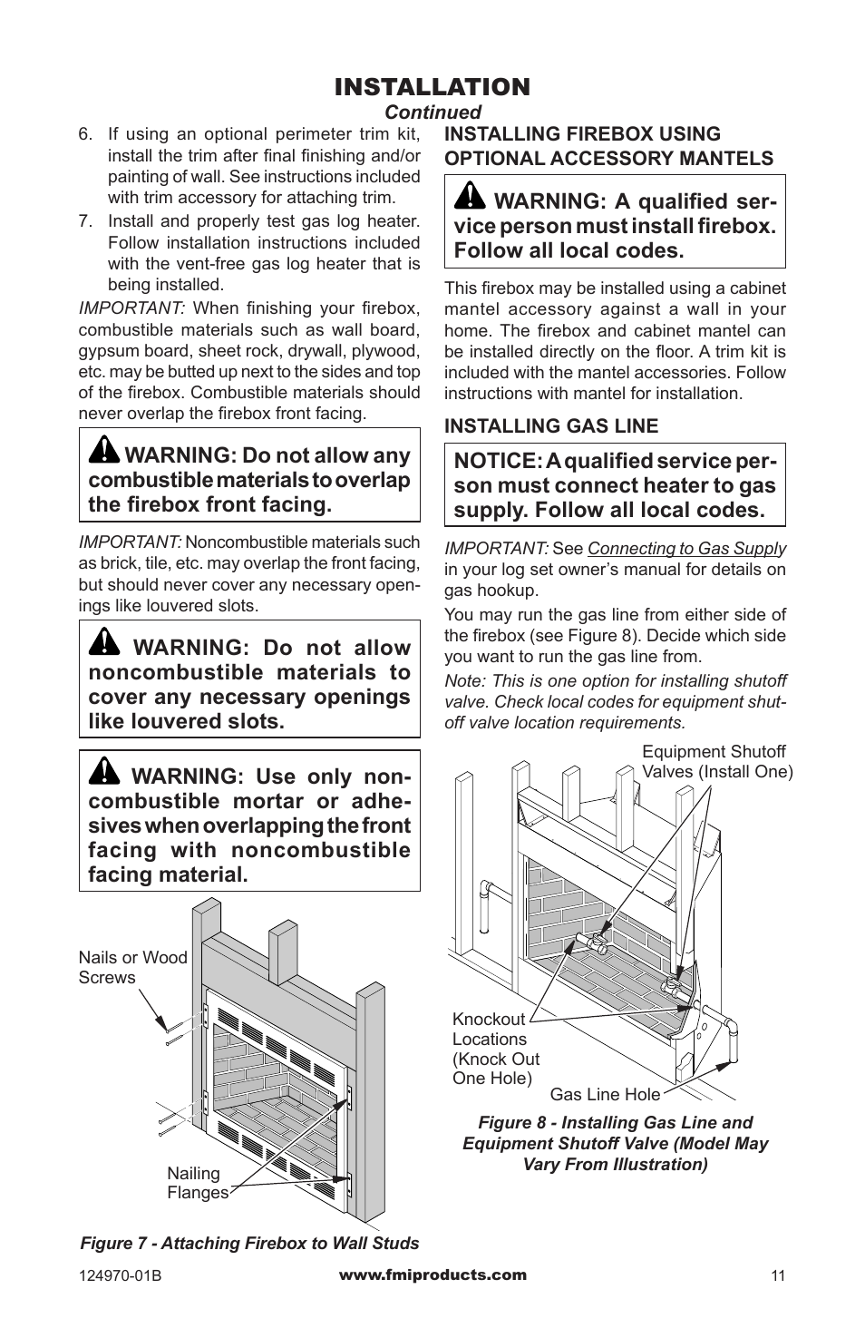 Installation | FMI COMFORTFLAME CGFB32CC User Manual | Page 11 / 20