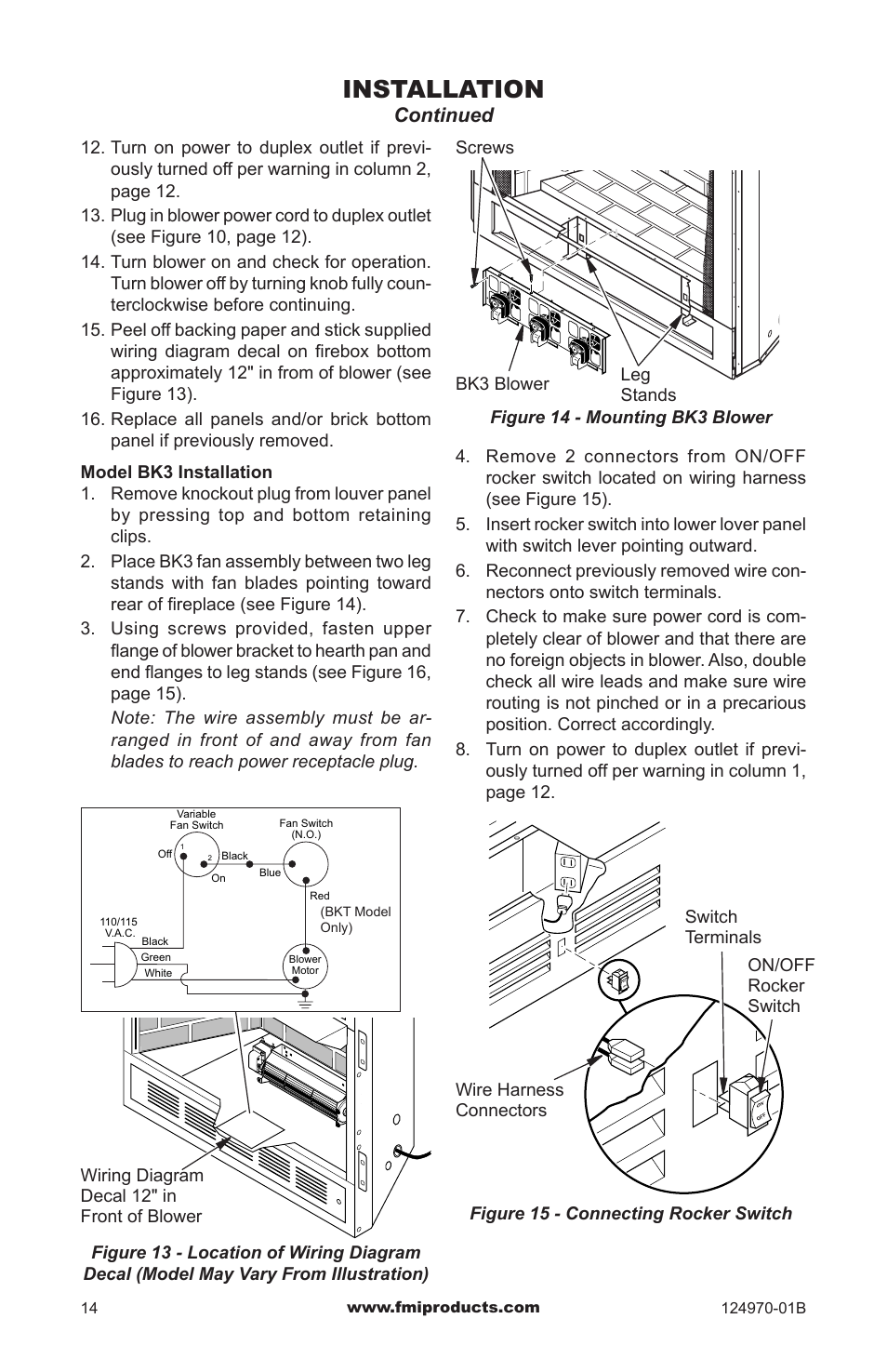 Installation, Continued | FMI COMFORTFLAME CGFB32CC User Manual | Page 14 / 20