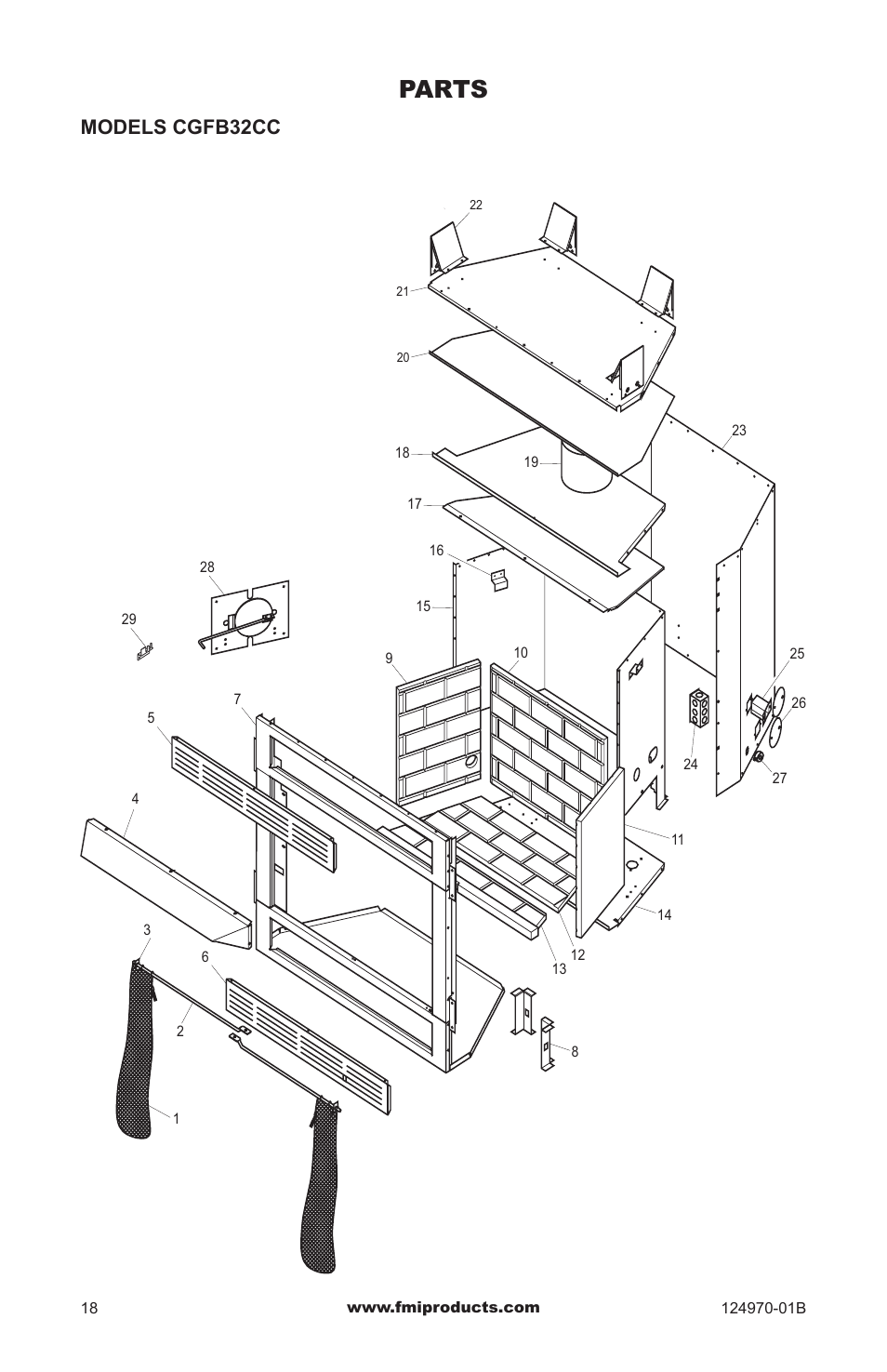 Parts, Models cgfb32cc | FMI COMFORTFLAME CGFB32CC User Manual | Page 18 / 20