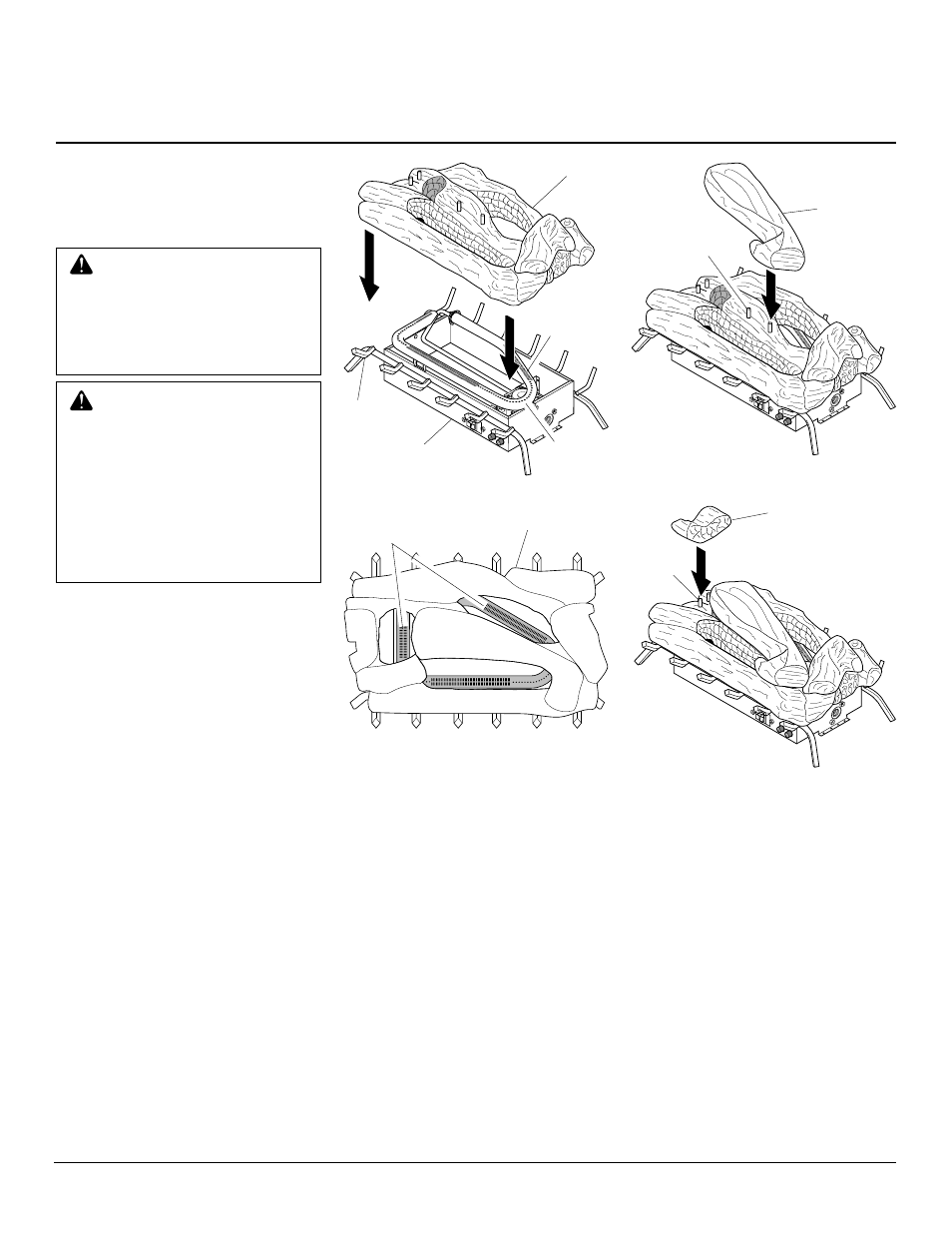 Owner’s manual, Installation, Continued | Installing logs | FMI FVFM27PR User Manual | Page 13 / 24