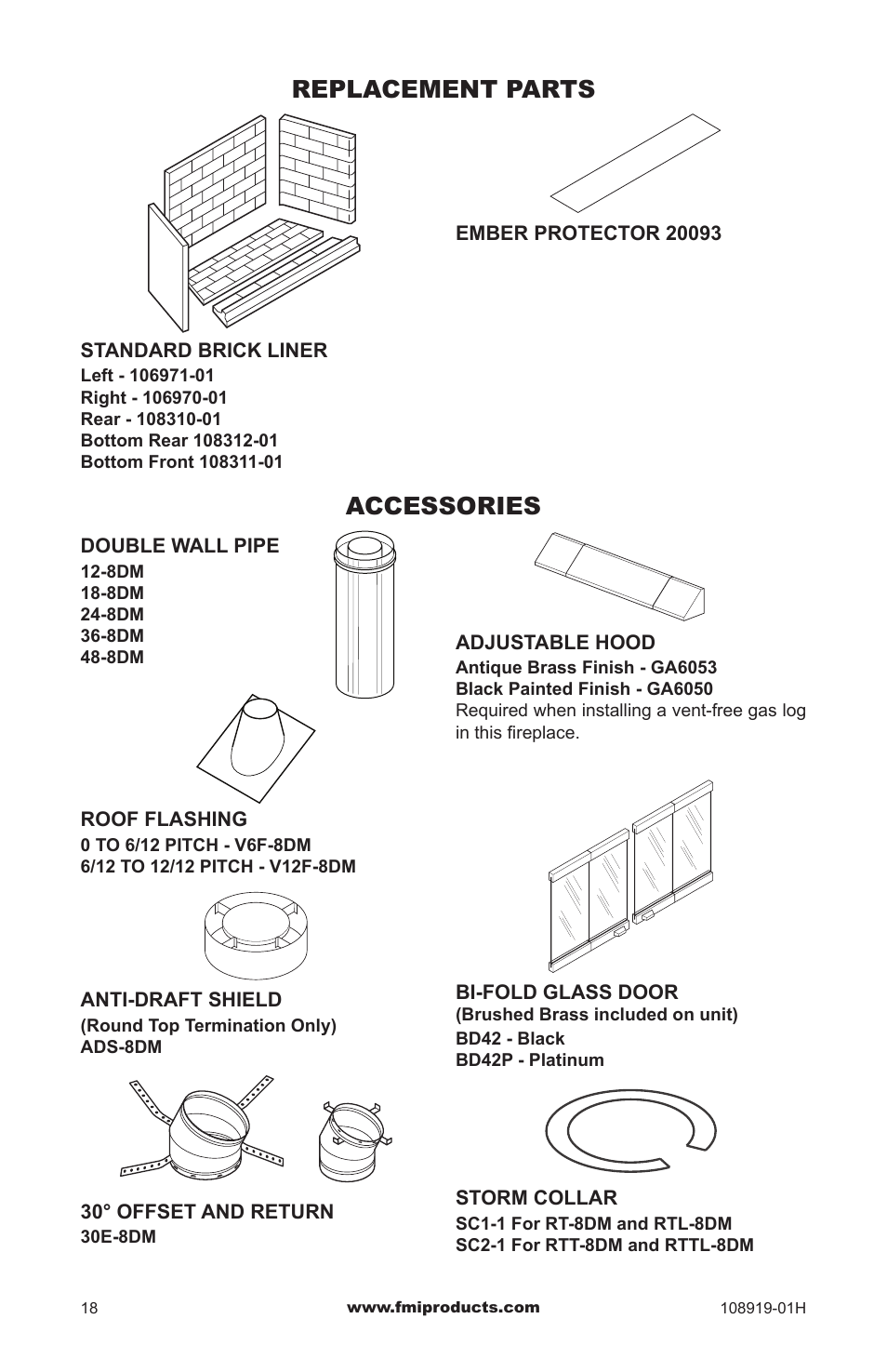 Replacement parts, Accessories | FMI C42MW User Manual | Page 18 / 20