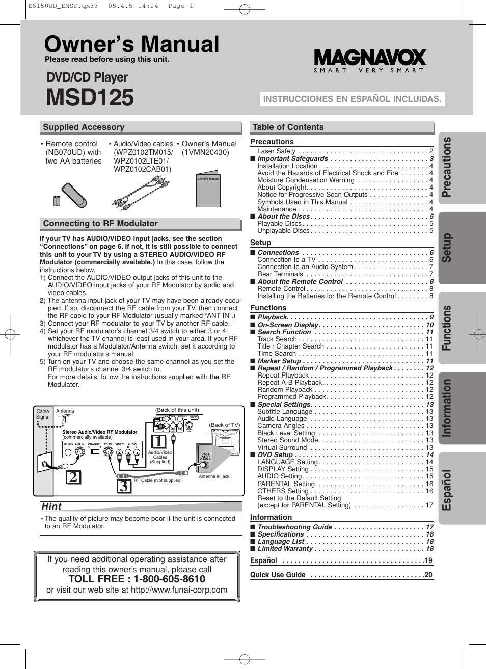 FUNAI MSD125 User Manual | 20 pages