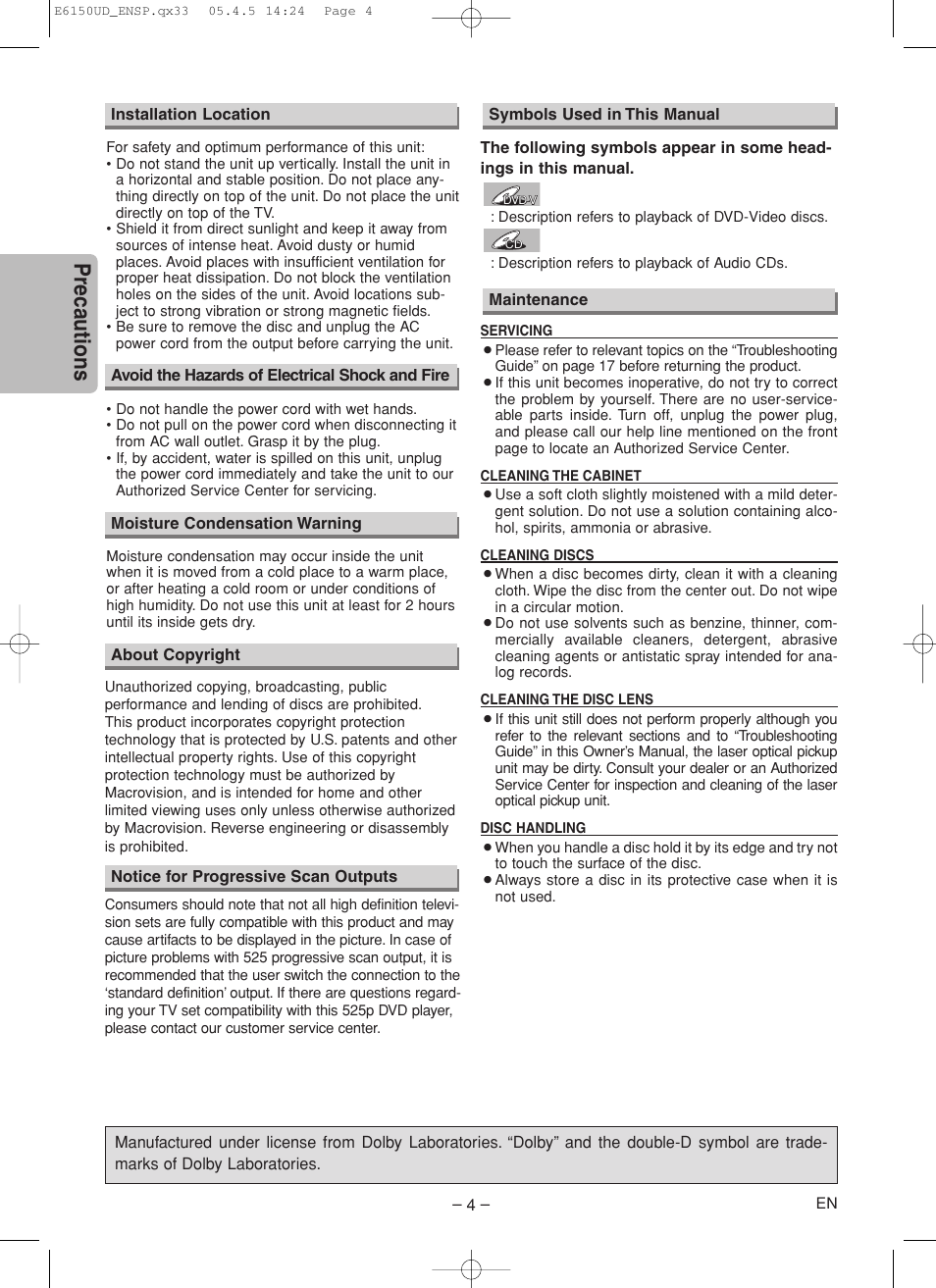 Precautions | FUNAI MSD125 User Manual | Page 4 / 20