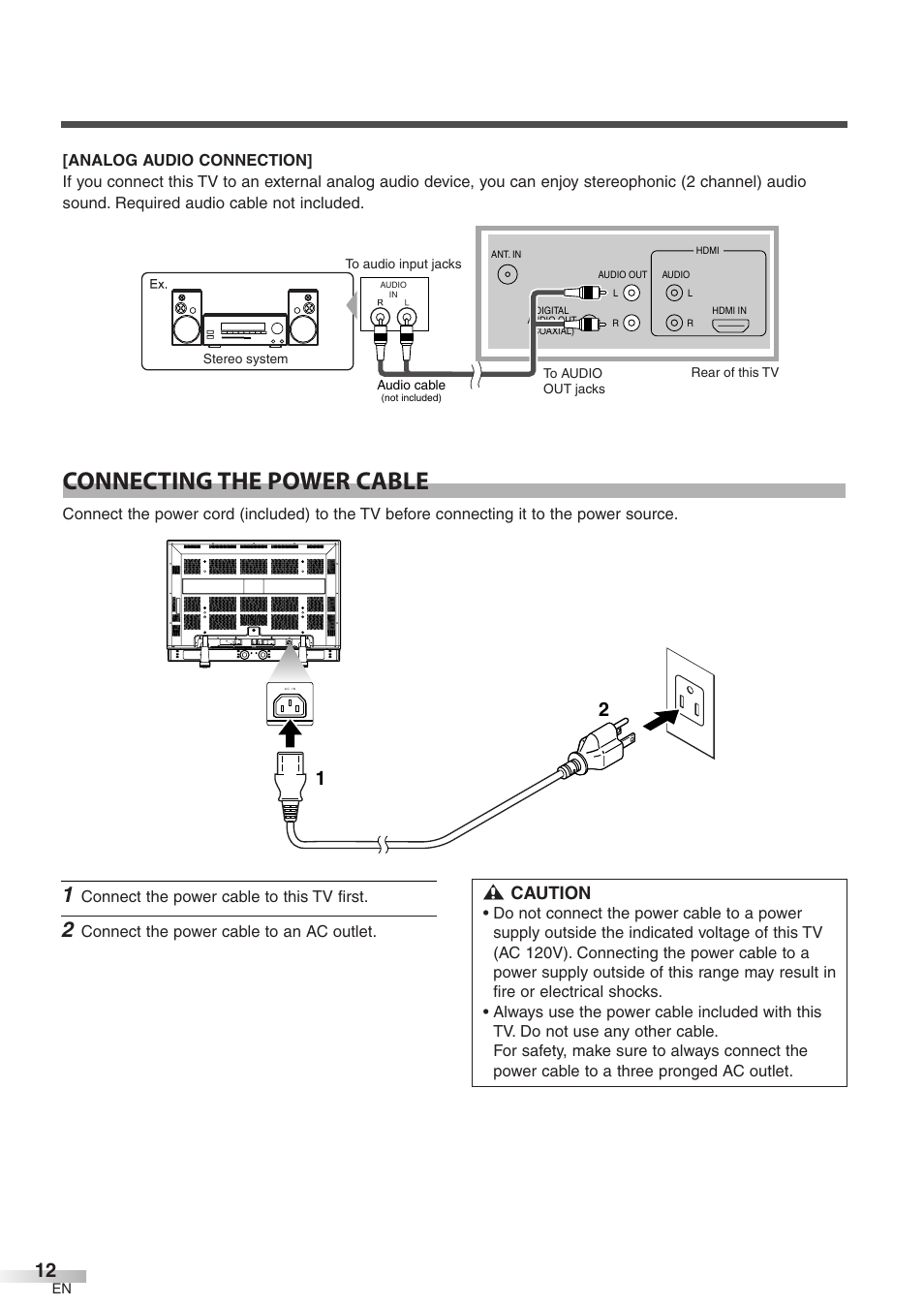 Connecting the power cable, Caution | FUNAI CIWP4206 A User Manual | Page 12 / 40
