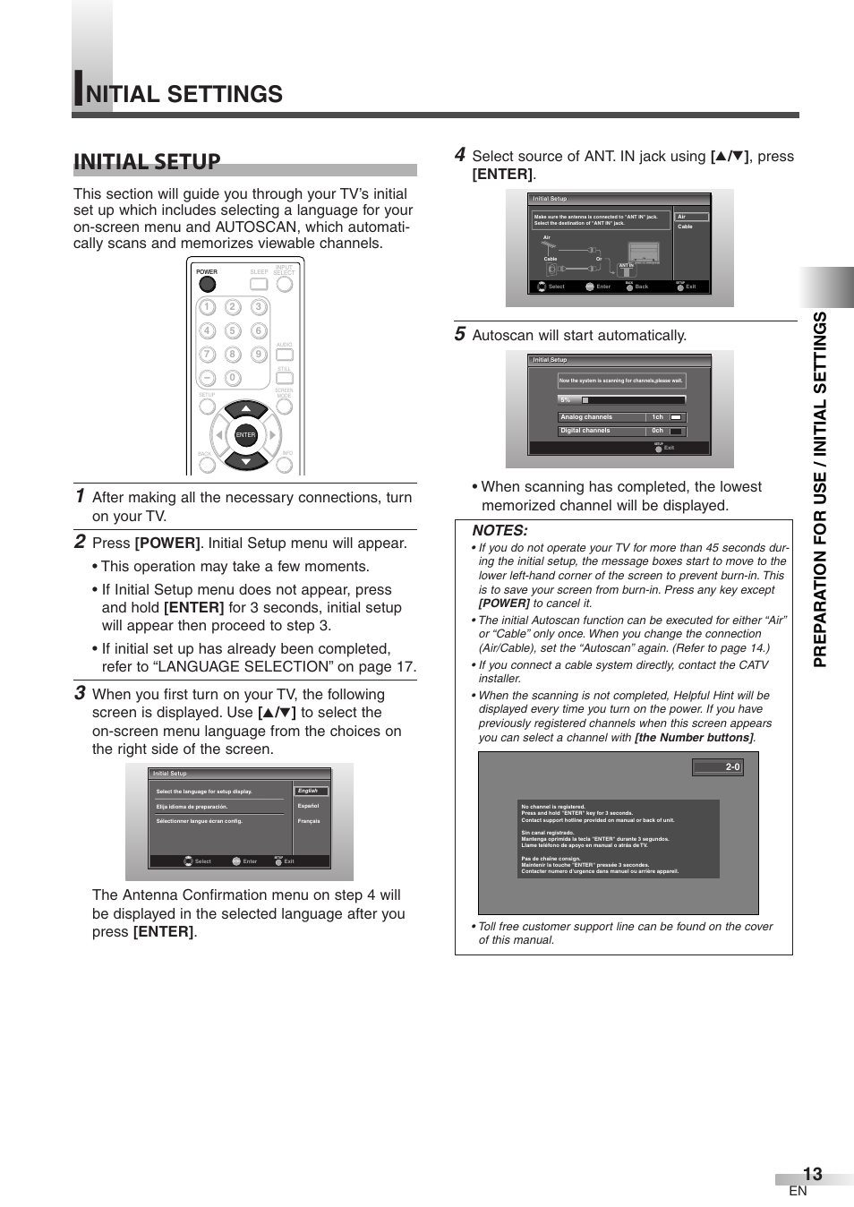 Initial setup, Nitial settings, Prep ara tion for use / initial settings | FUNAI CIWP4206 A User Manual | Page 13 / 40