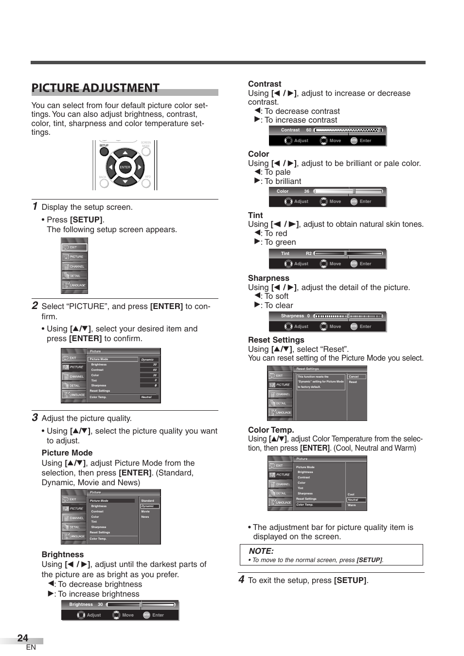 Picture adjustment | FUNAI CIWP4206 A User Manual | Page 24 / 40