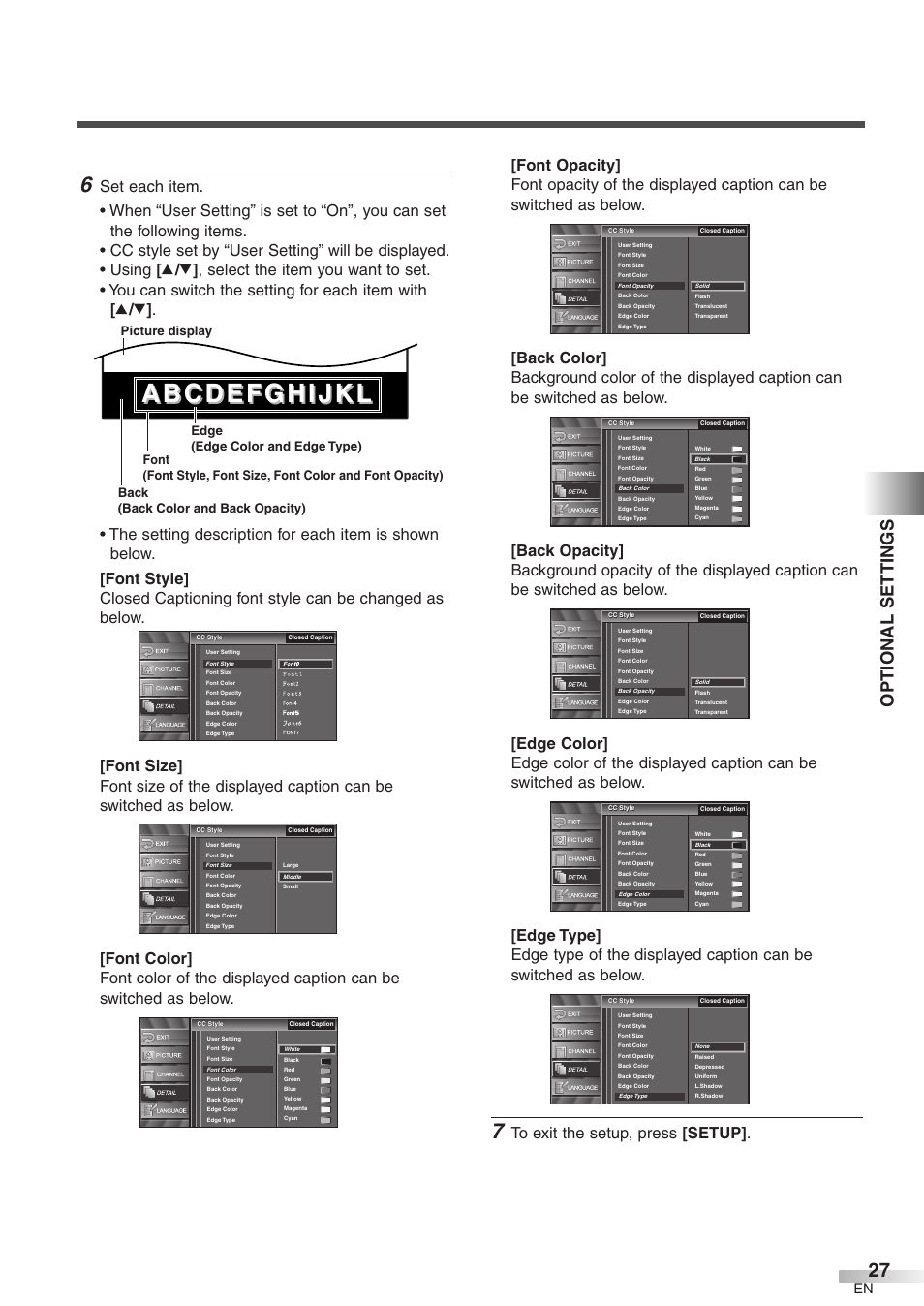 Optional settings | FUNAI CIWP4206 A User Manual | Page 27 / 40