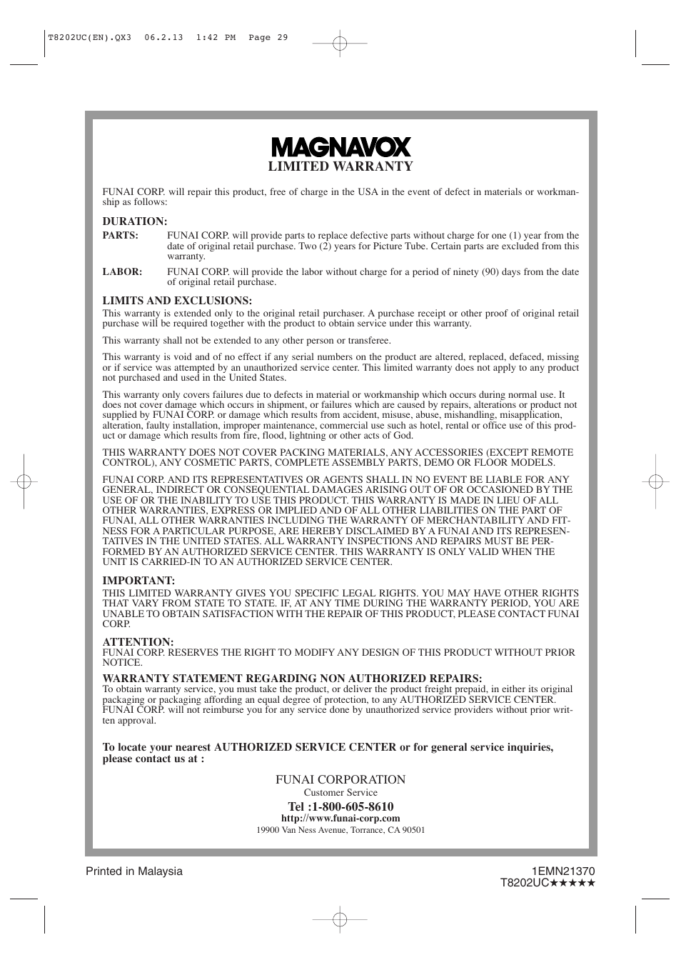 Limited warranty | FUNAI MWC13D6 User Manual | Page 36 / 36