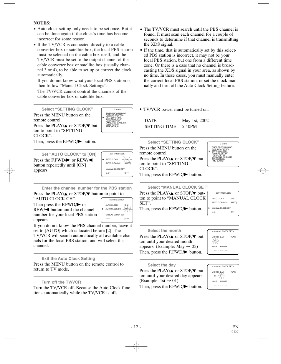 Manual clock setting, 12 - en, If you choose [auto | Make sure | FUNAI F3809U User Manual | Page 12 / 32