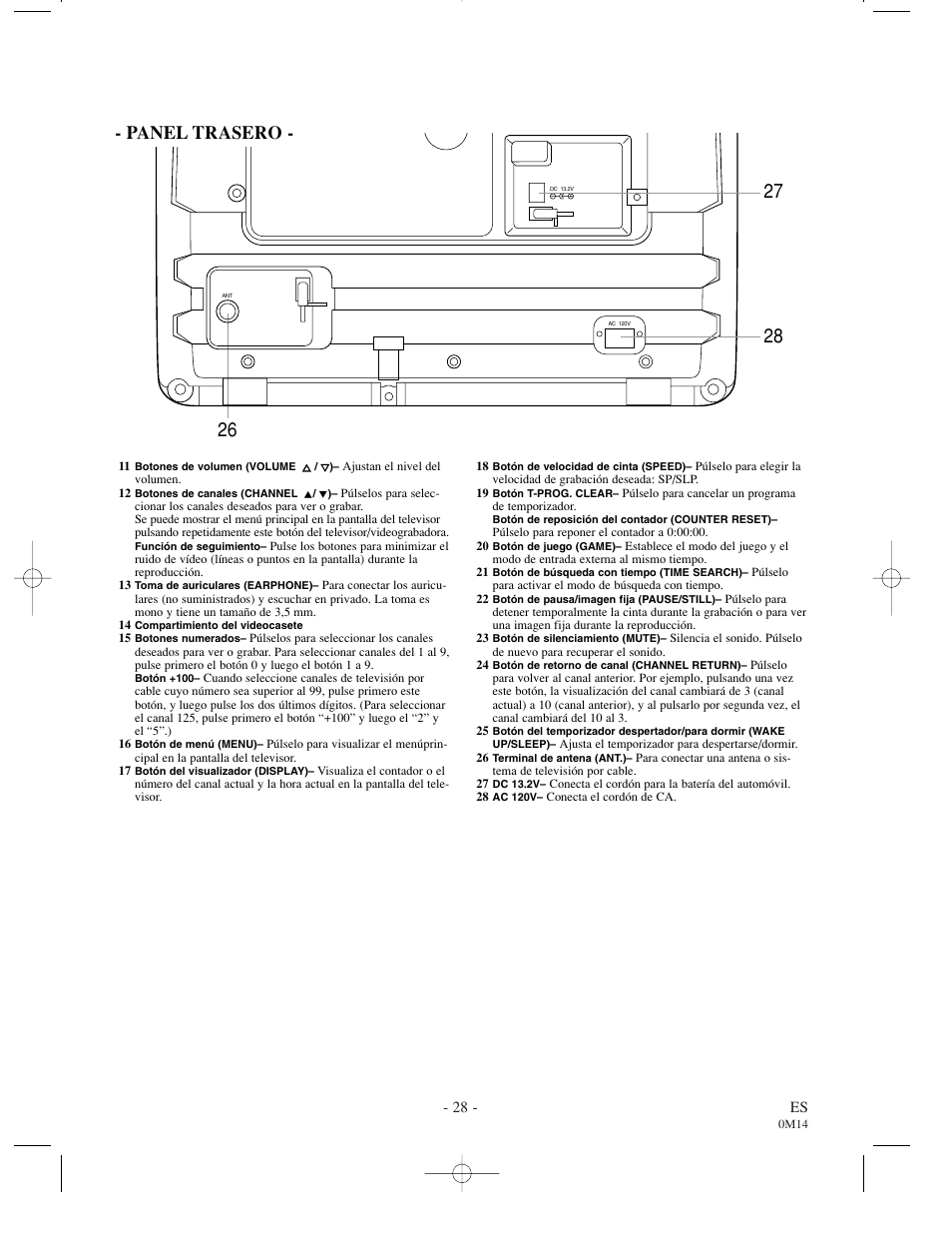 Panel trasero | FUNAI F3809U User Manual | Page 28 / 32