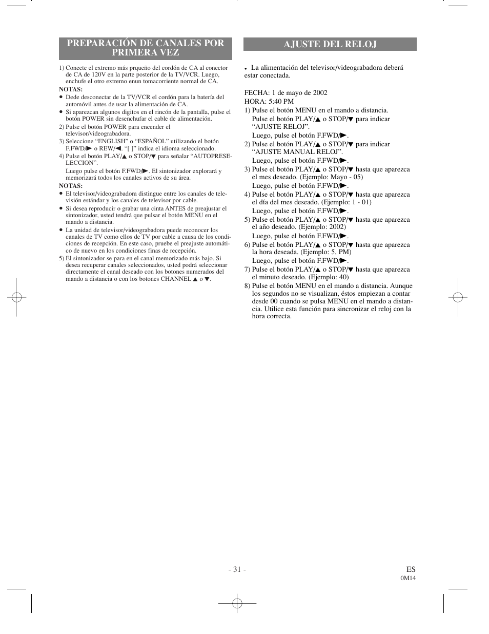 Preparación de canales por primera vez, Ajuste del reloj | FUNAI F3809U User Manual | Page 31 / 32